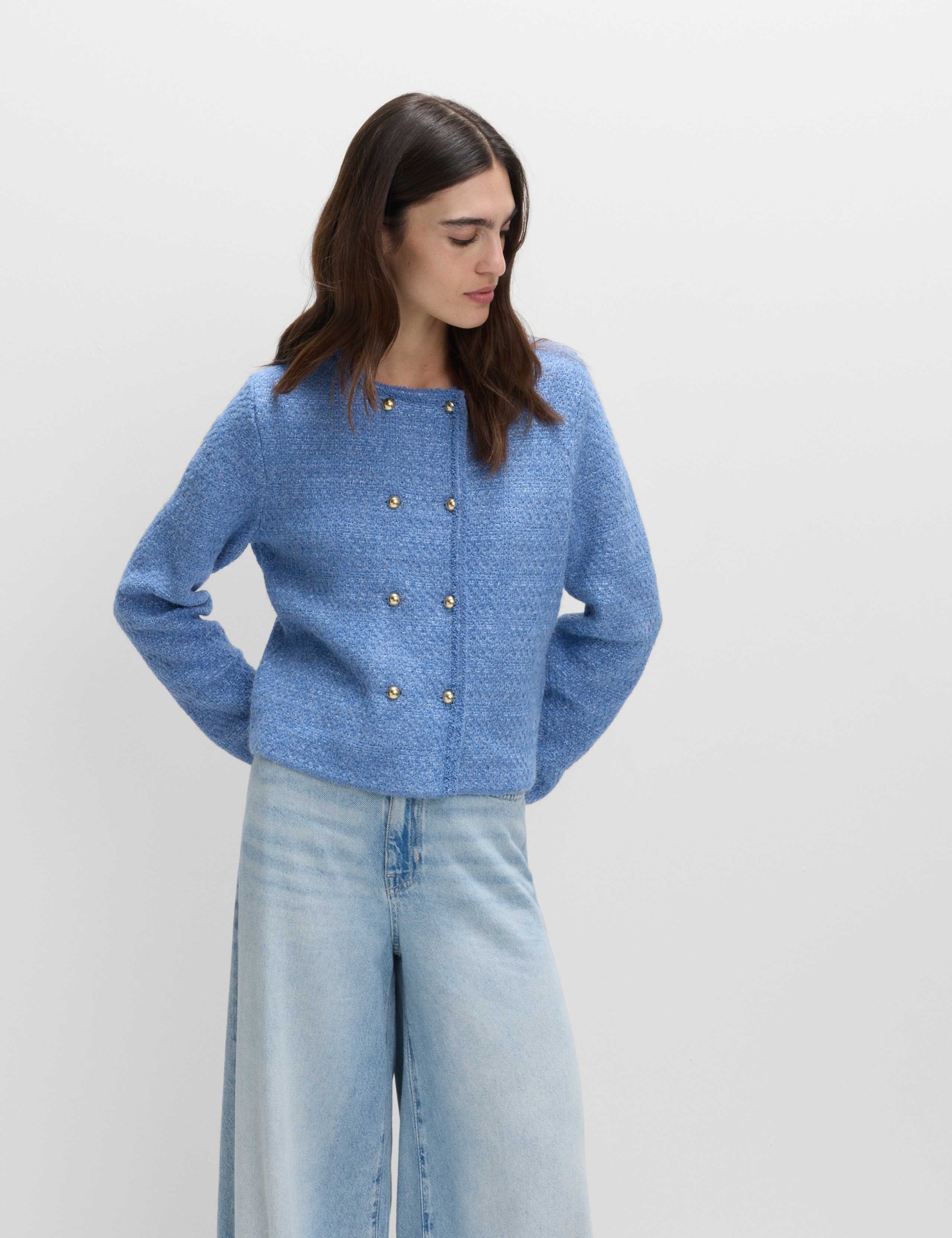 Cotton Blend Textured Knitted Jacket 3 of 3