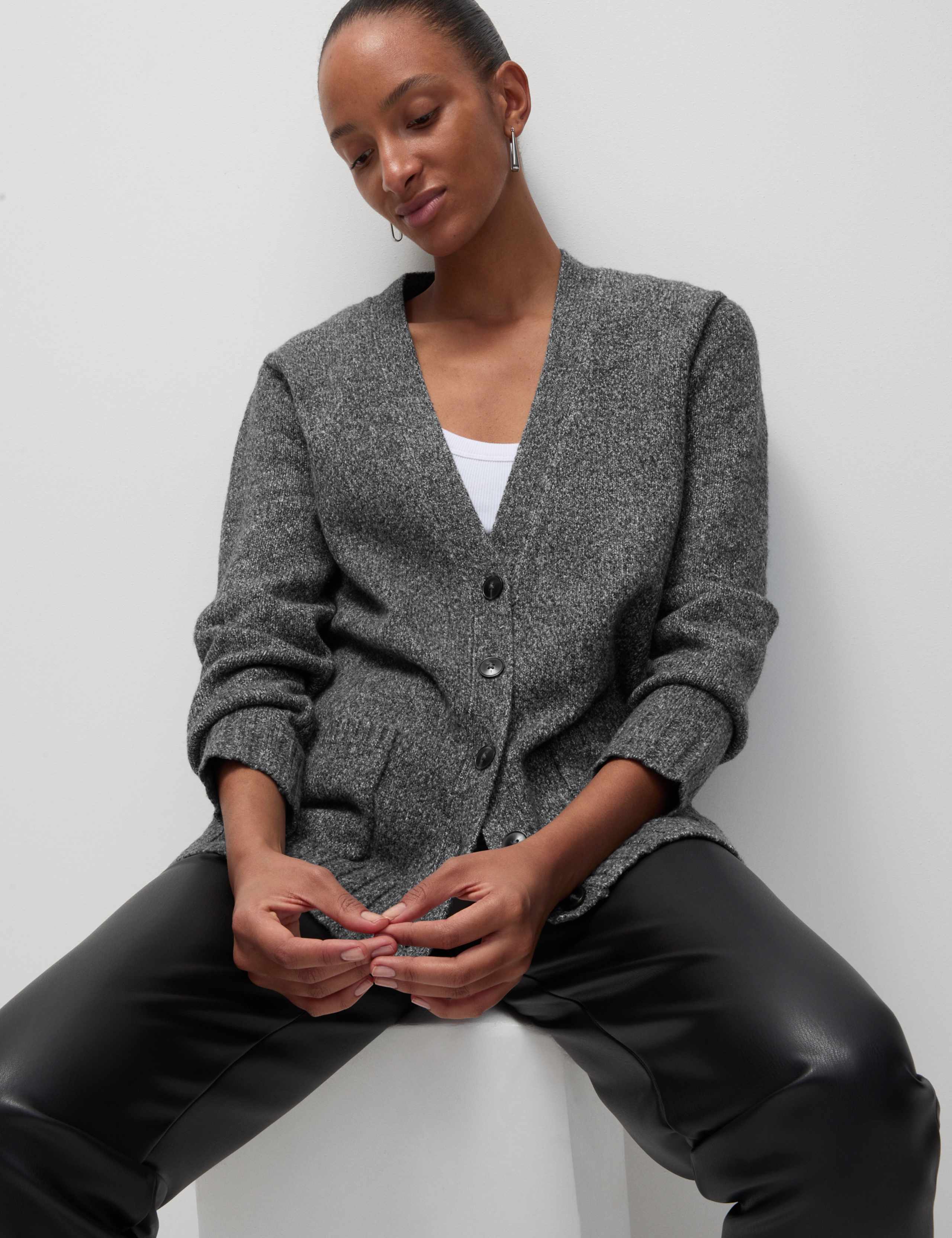 Textured V-Neck Relaxed Cardigan 1 of 6
