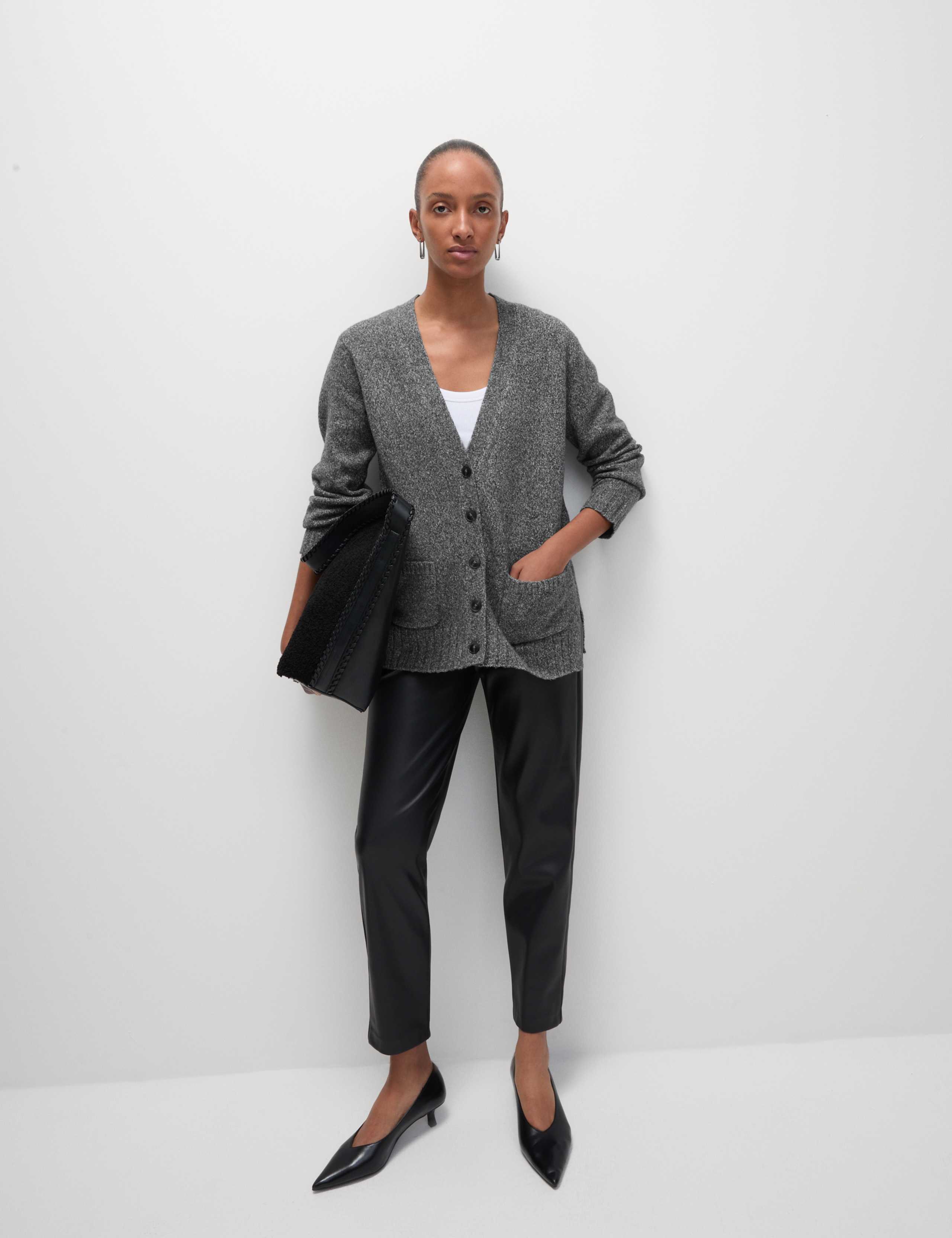 Textured V-Neck Relaxed Cardigan 3 of 6