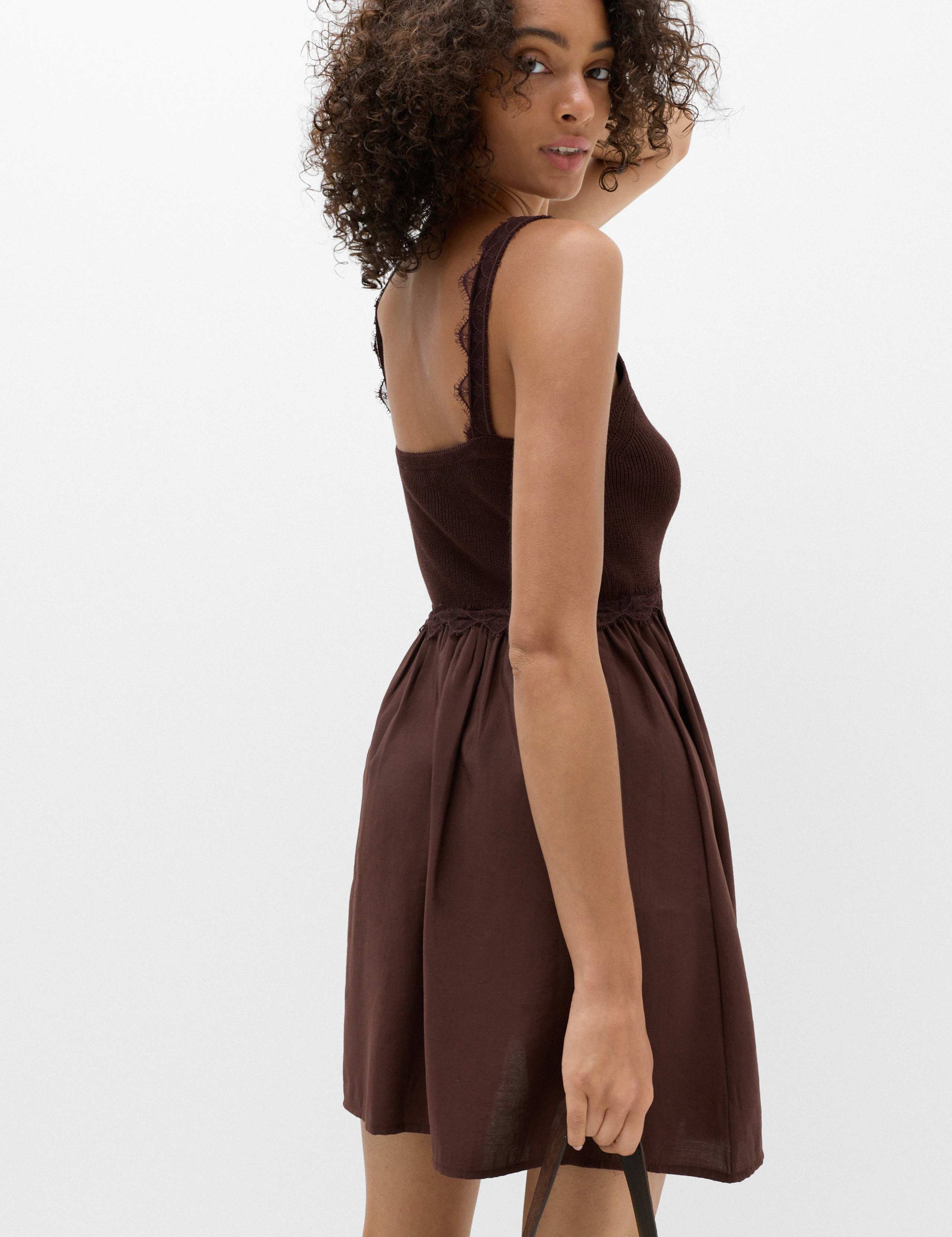 Textured Lace Detail Mini Knitted Dress 5 of 7