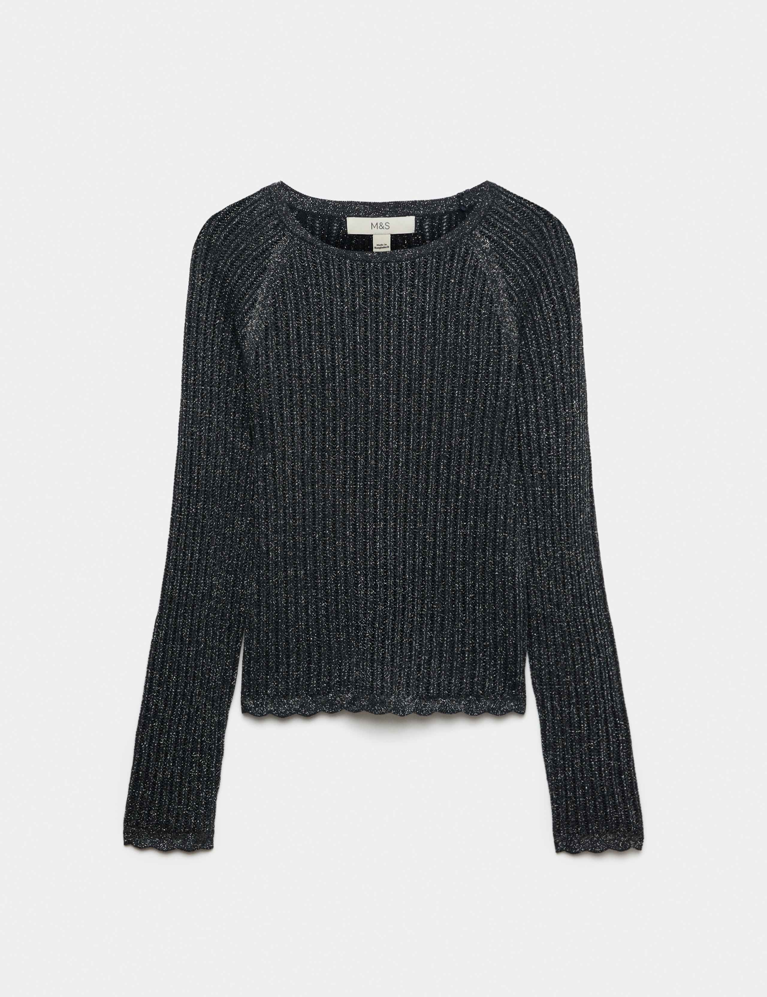 Pointelle Sparkle Crew Neck Slim Fit Jumper 2 of 6