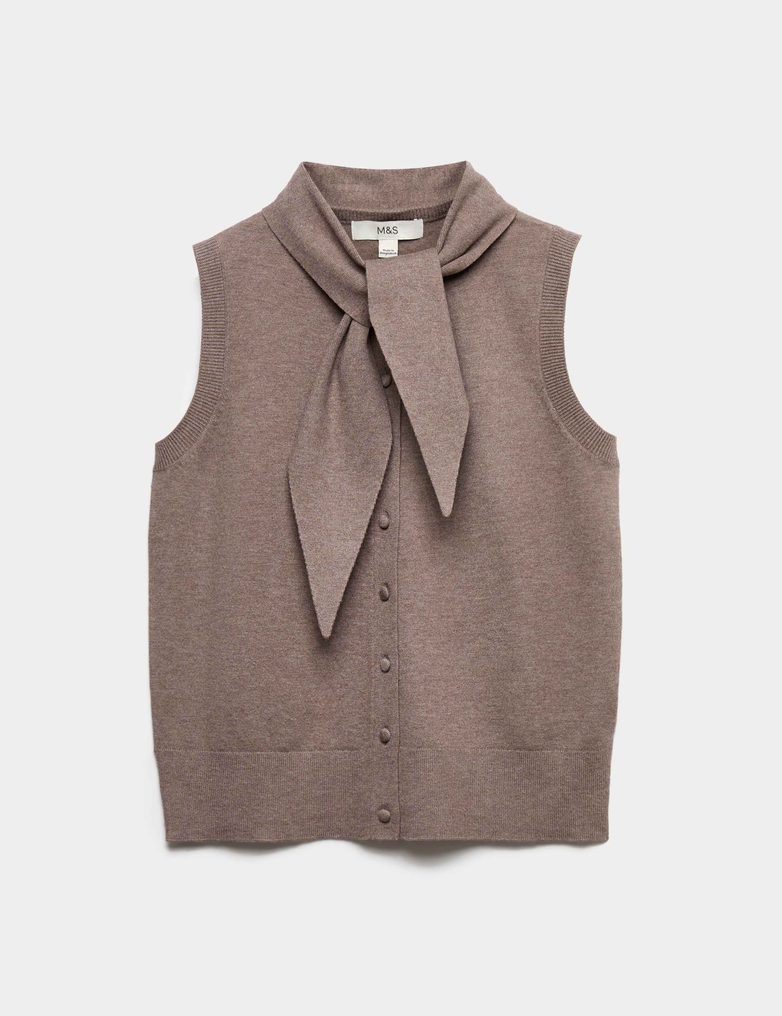 Tie Neck Button Through Knitted Waistcoat 2 of 7