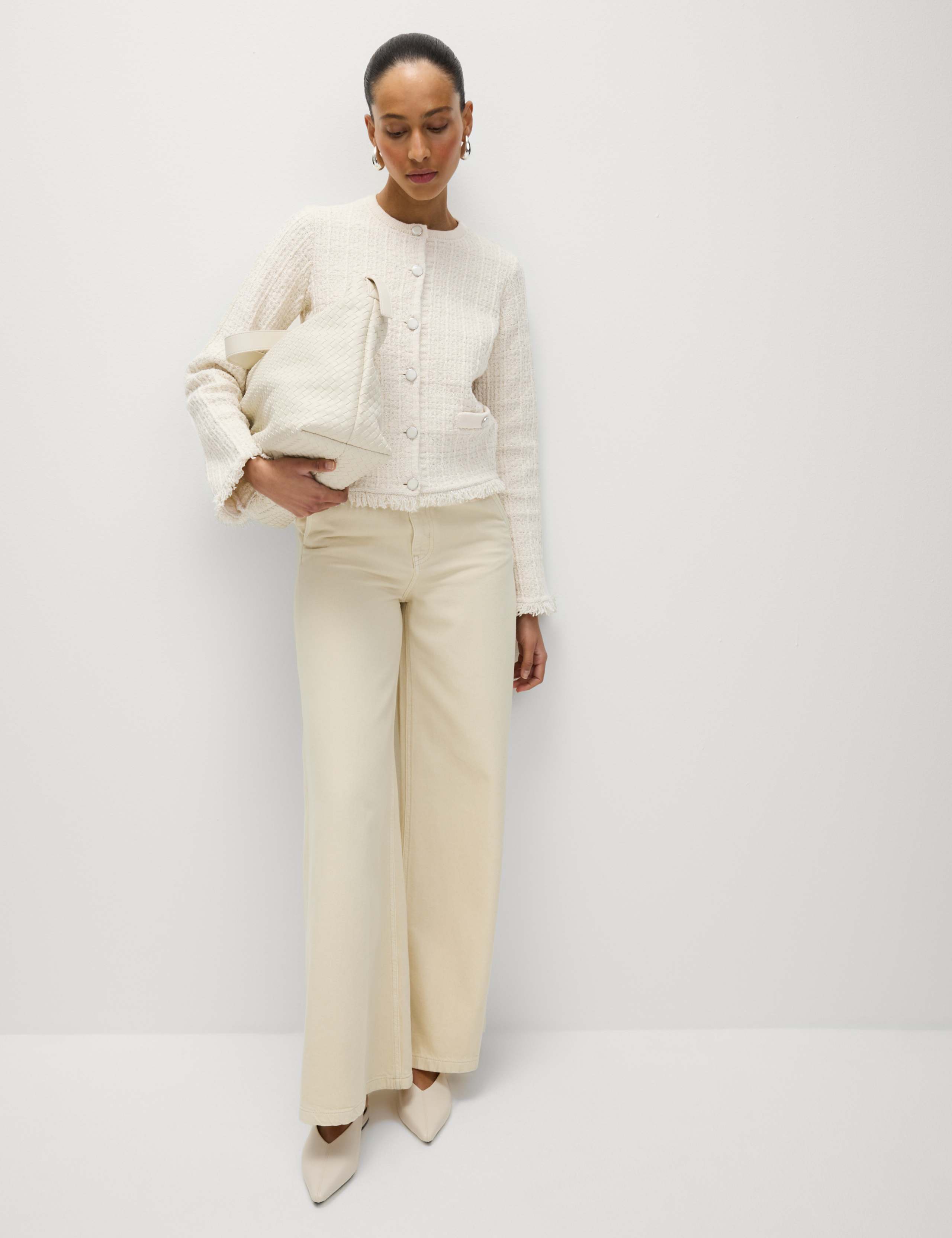 Cotton Rich Knitted Crew Neck Fringe Cardigan 3 of 7