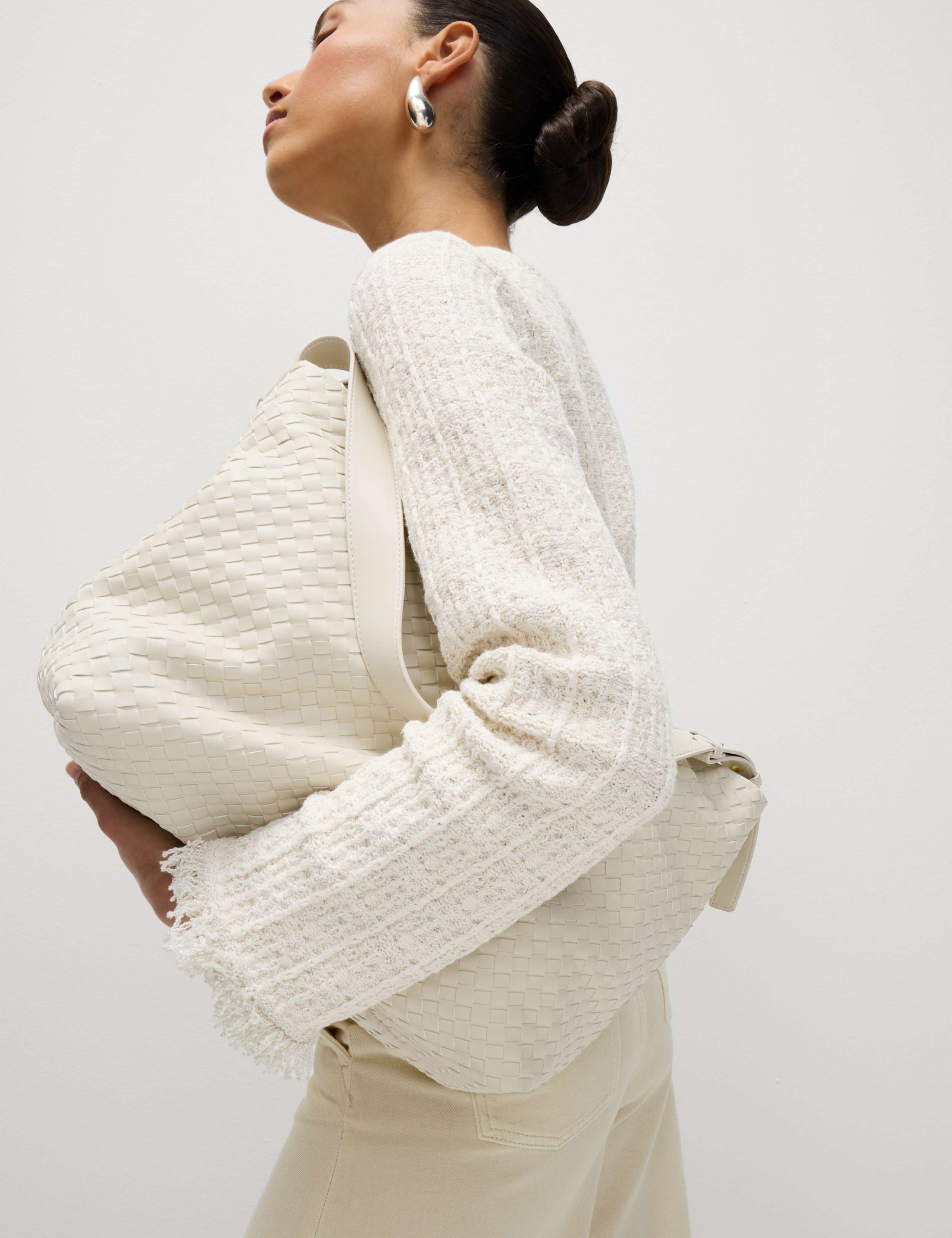 Cotton Rich Knitted Crew Neck Fringe Cardigan 5 of 7