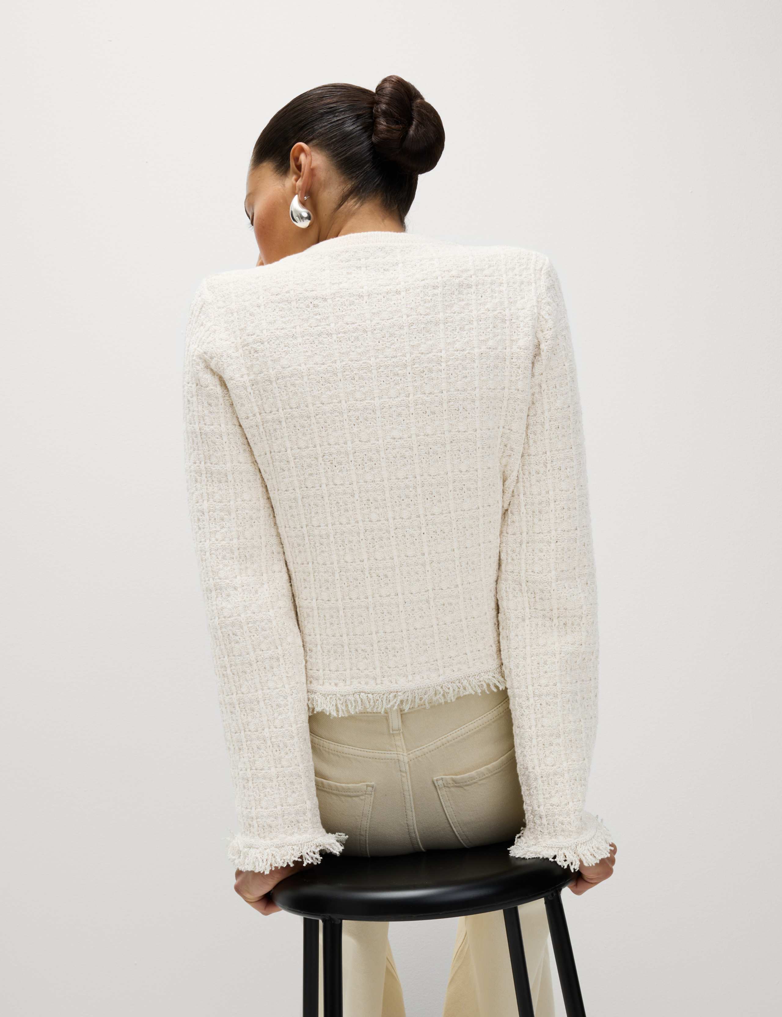 Cotton Rich Knitted Crew Neck Fringe Cardigan 6 of 7