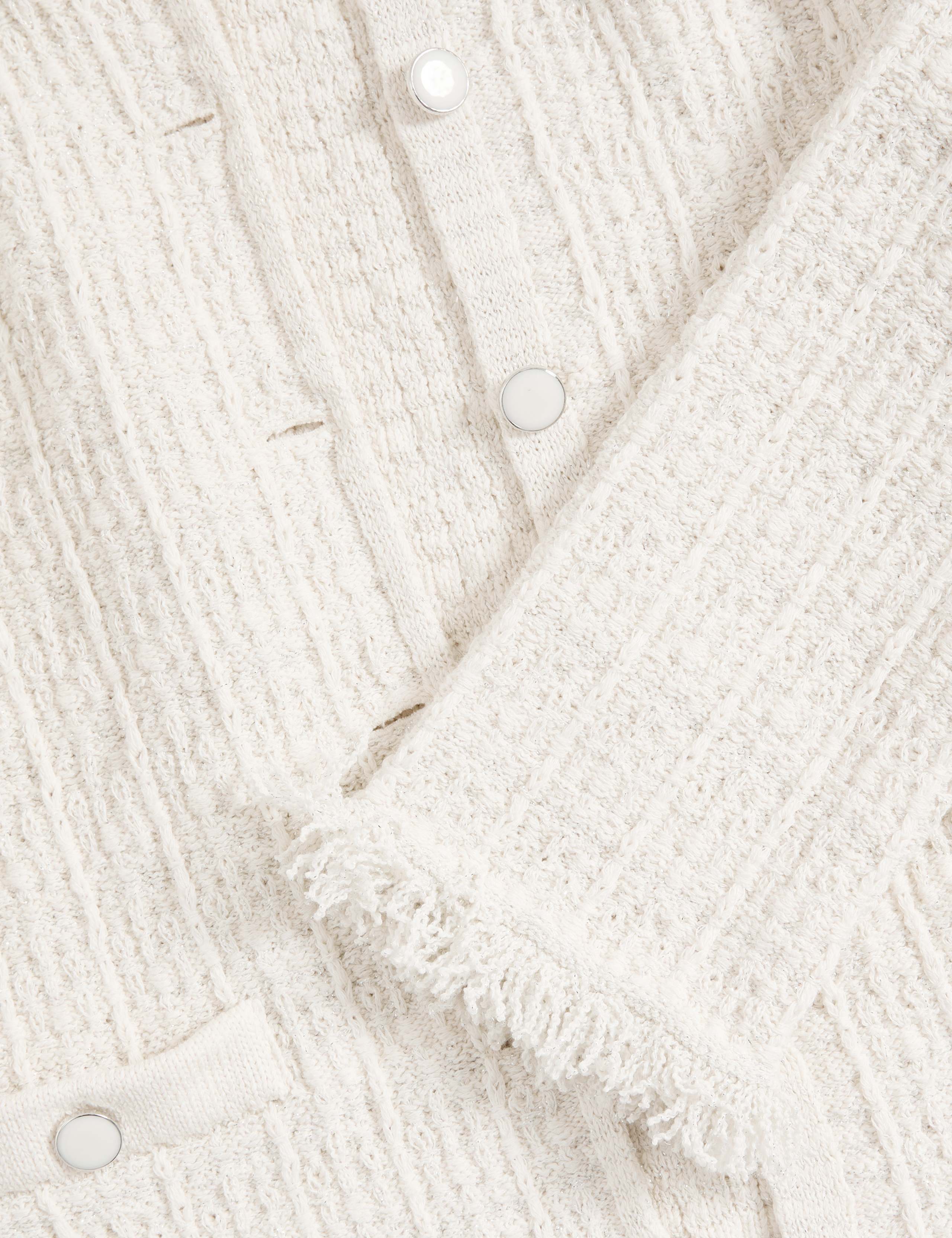 Cotton Rich Knitted Crew Neck Fringe Cardigan 7 of 7