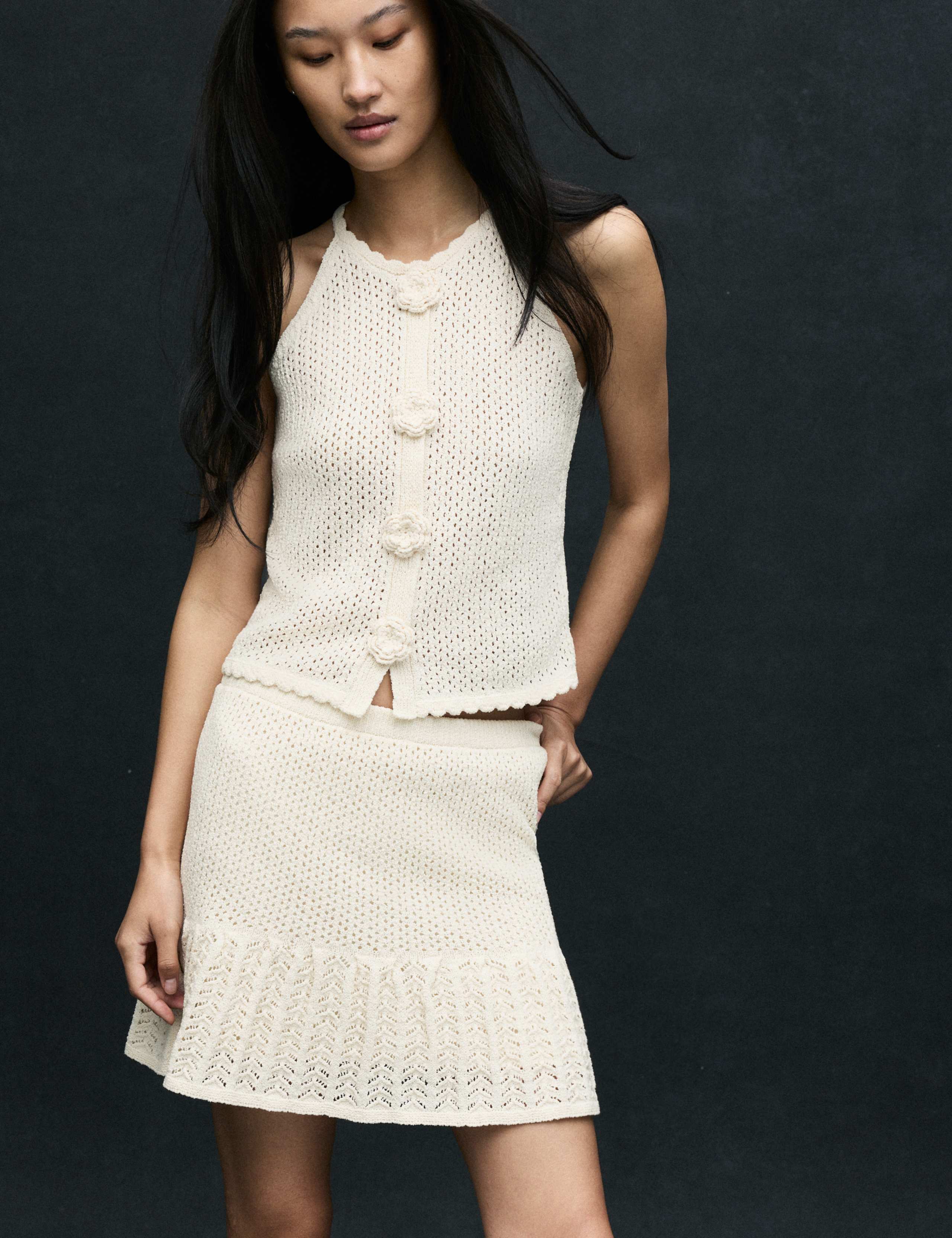 Cotton Blend Pointelle Knitted Vest 1 of 6
