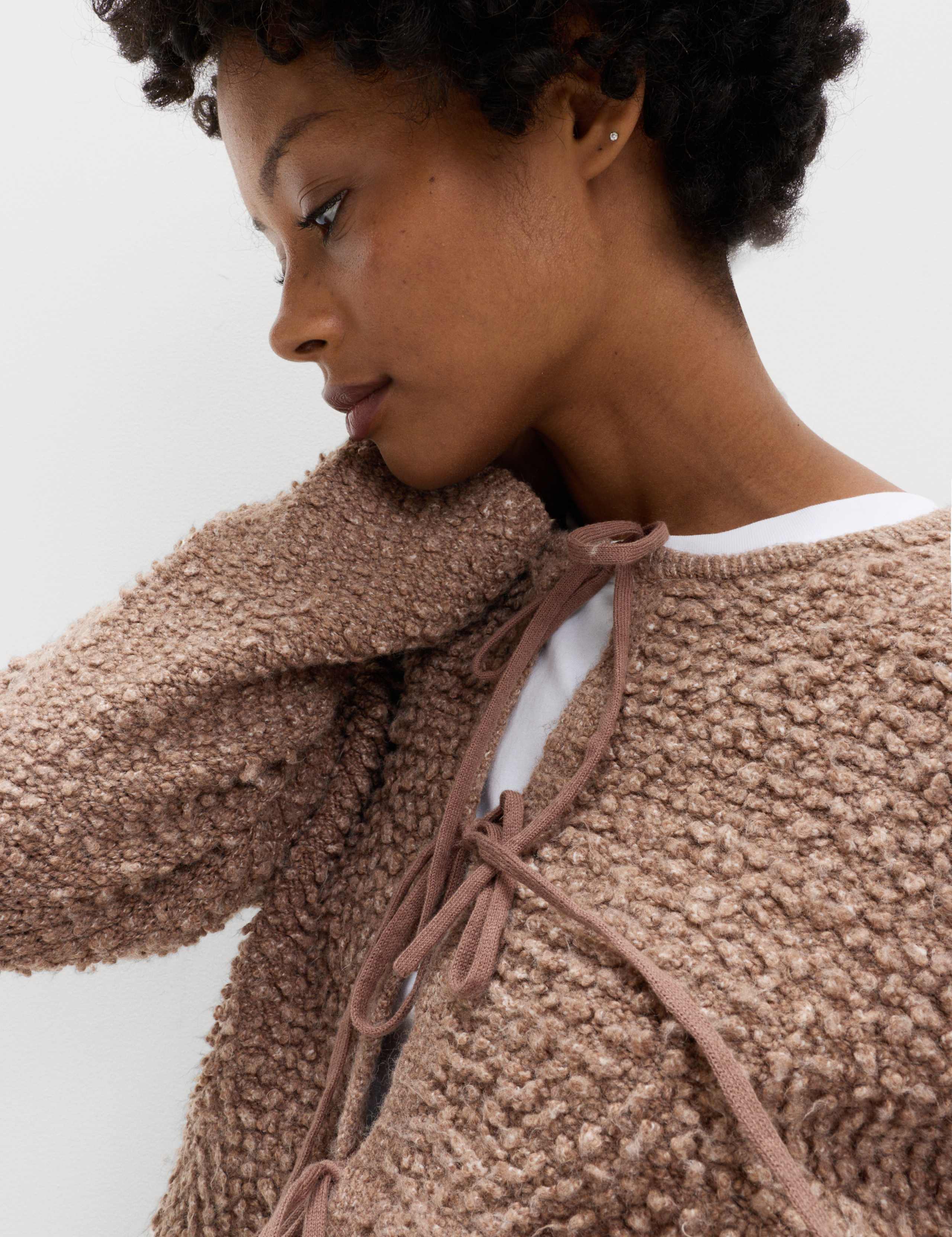 Textured Tie Front Cardigan with Wool 3 of 4