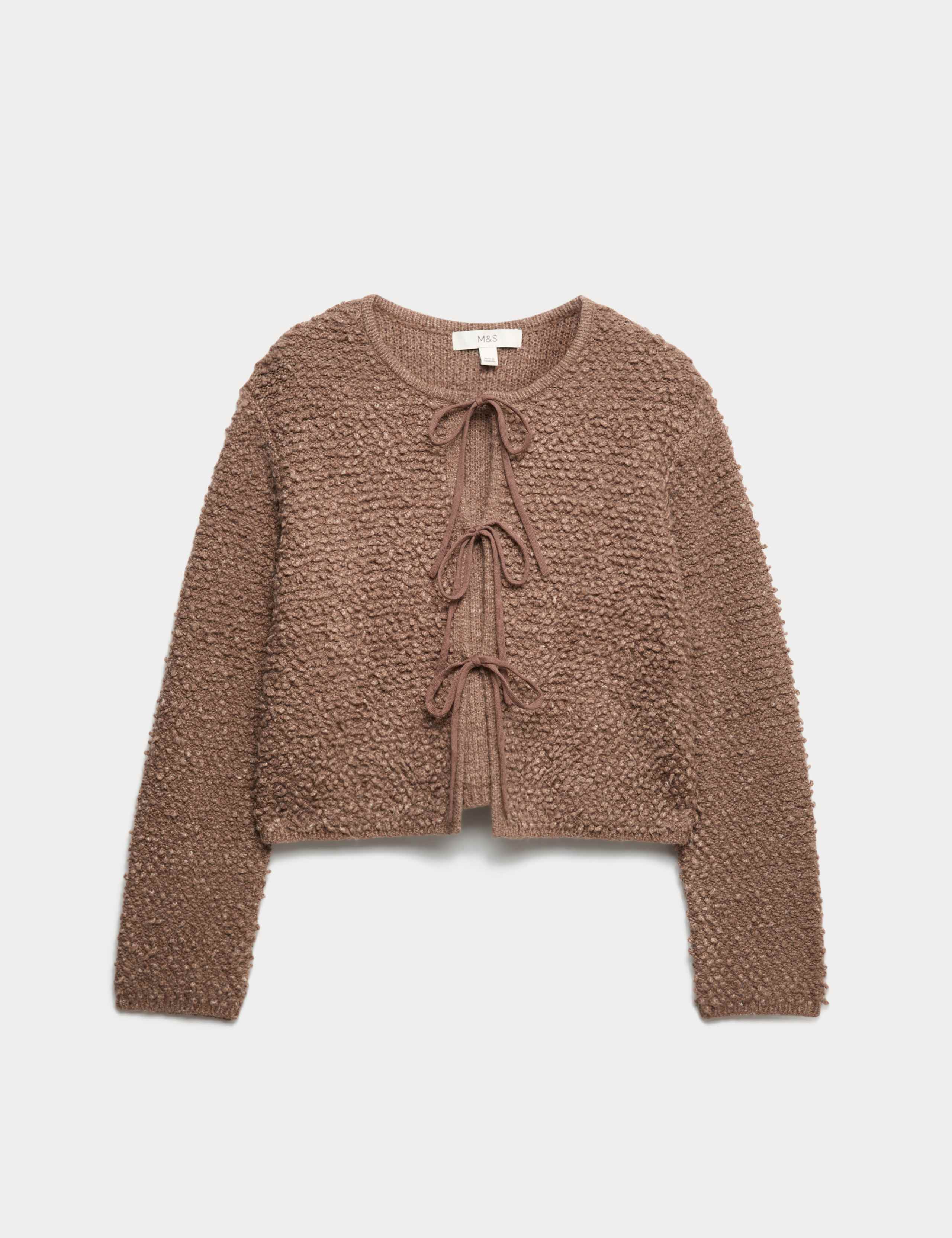 Textured Tie Front Cardigan with Wool 2 of 4