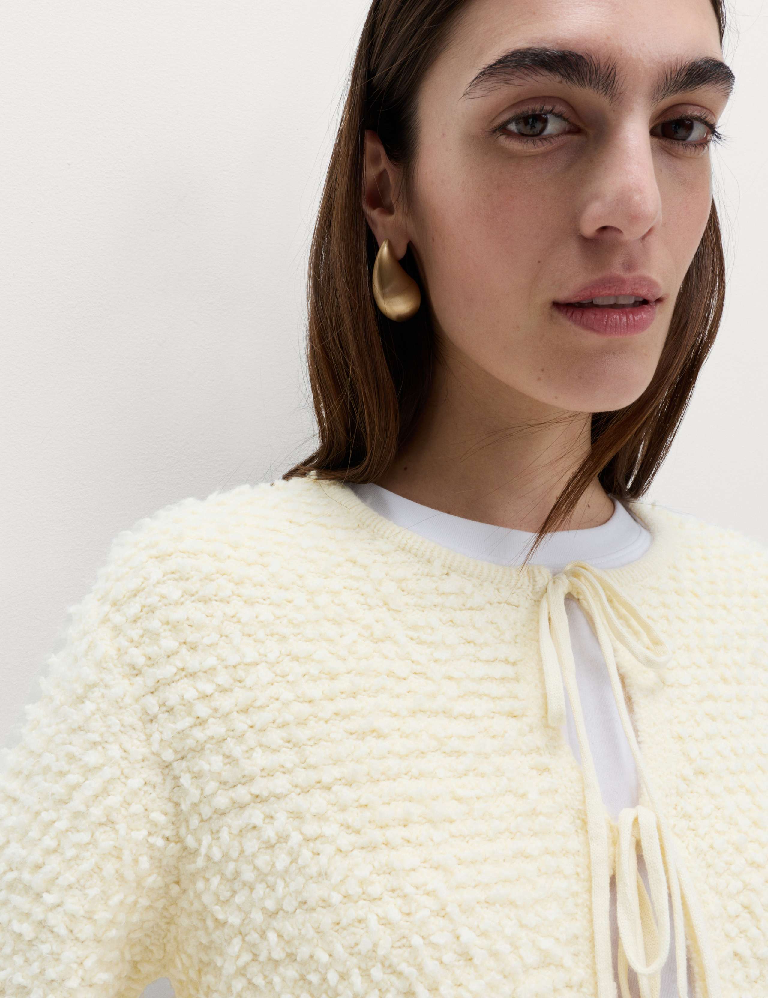 Textured Tie Front Cardigan with Wool 3 of 6