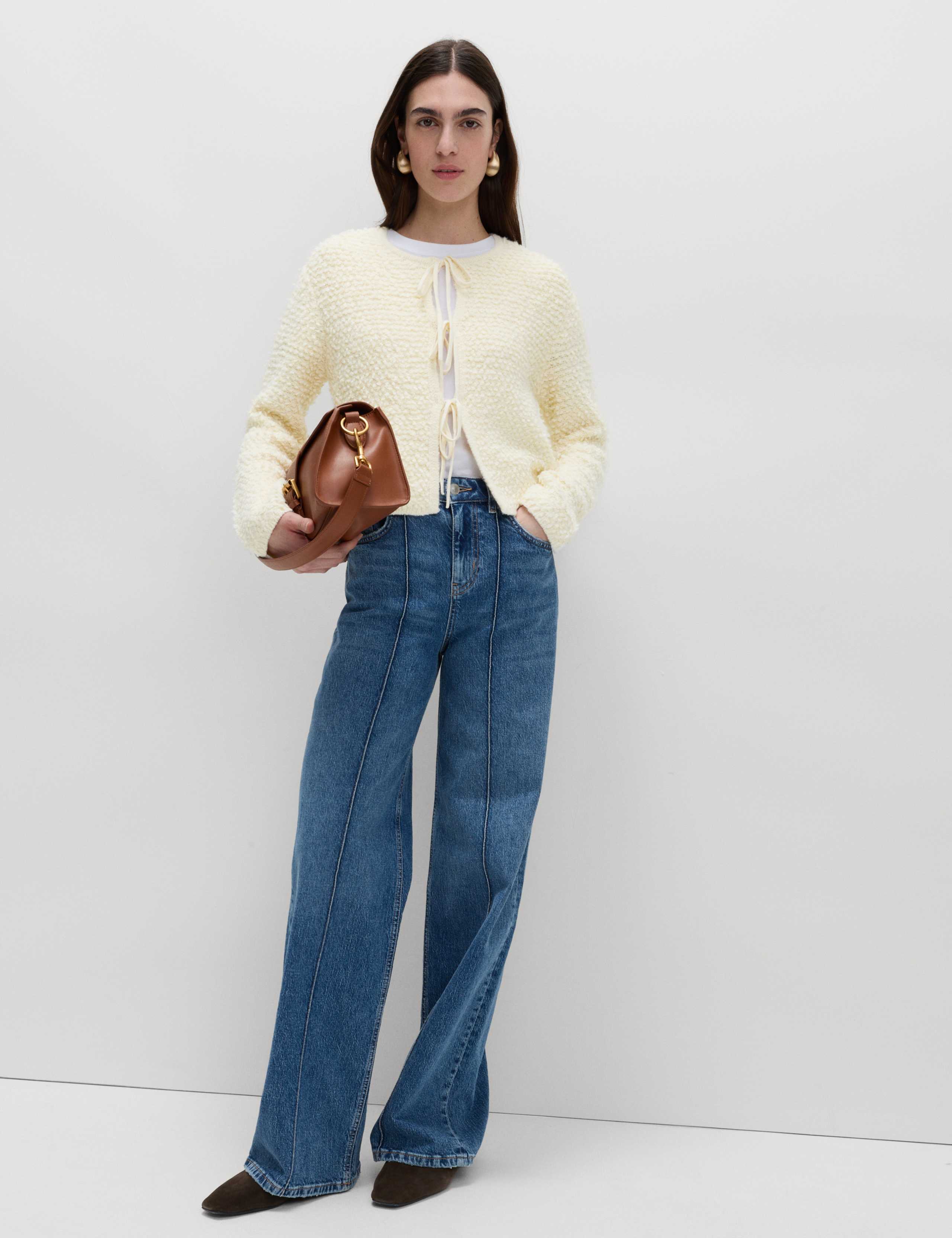 Textured Tie Front Cardigan with Wool 6 of 6