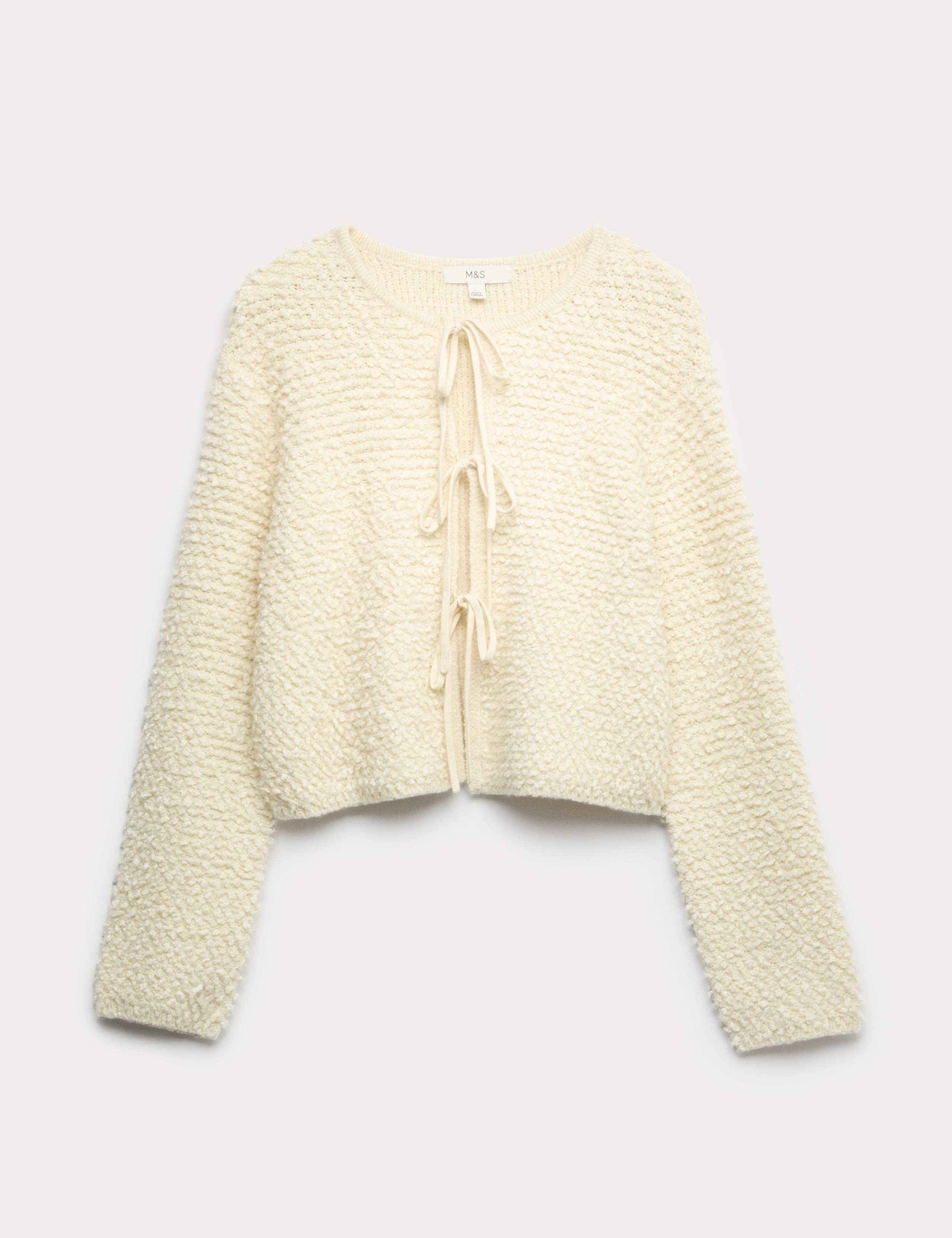 Textured Tie Front Cardigan with Wool 2 of 6