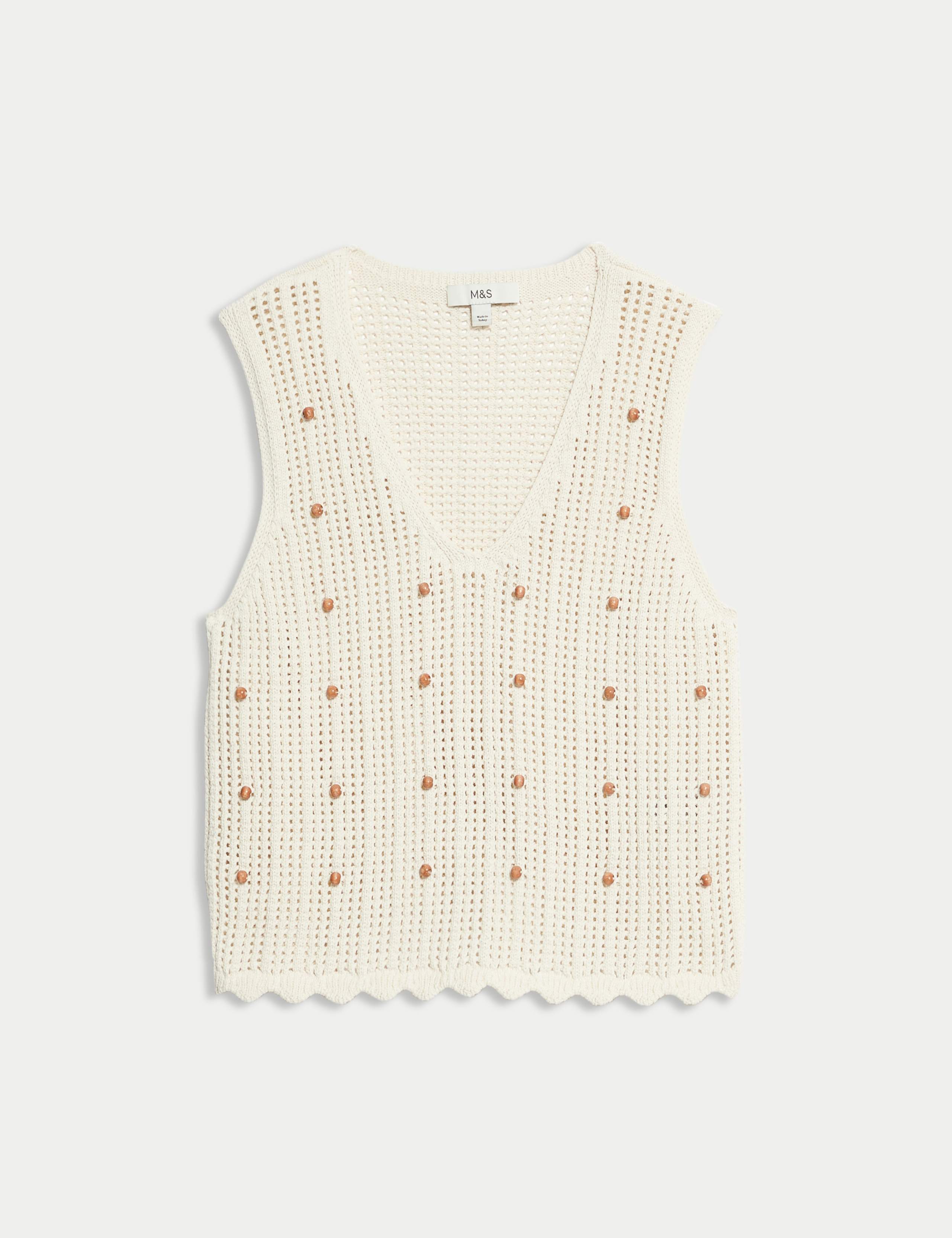 Cotton Blend Textured Slim Fit Cropped Vest 2 of 6