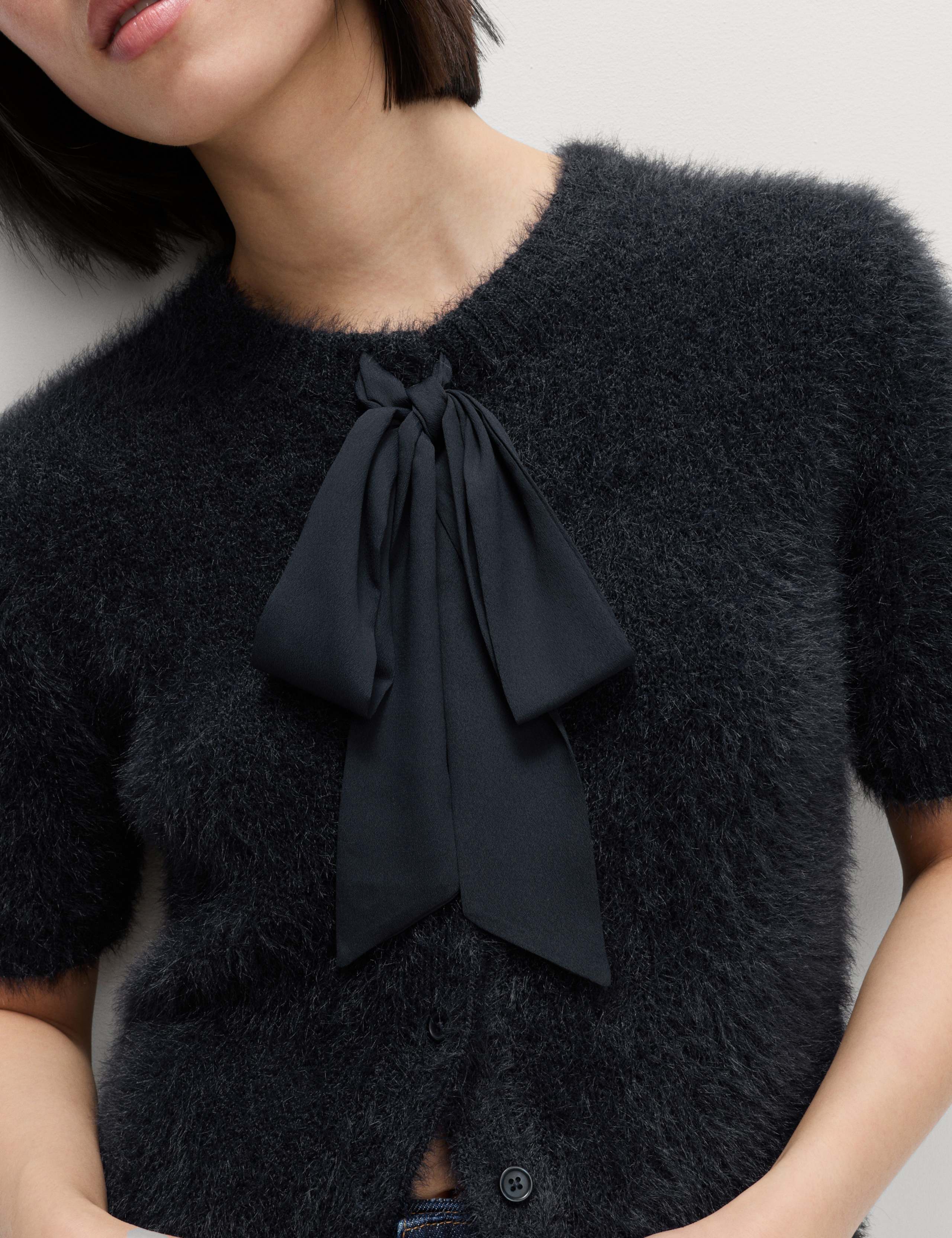 Fuzzy Crew Neck Bow Cardigan 4 of 5