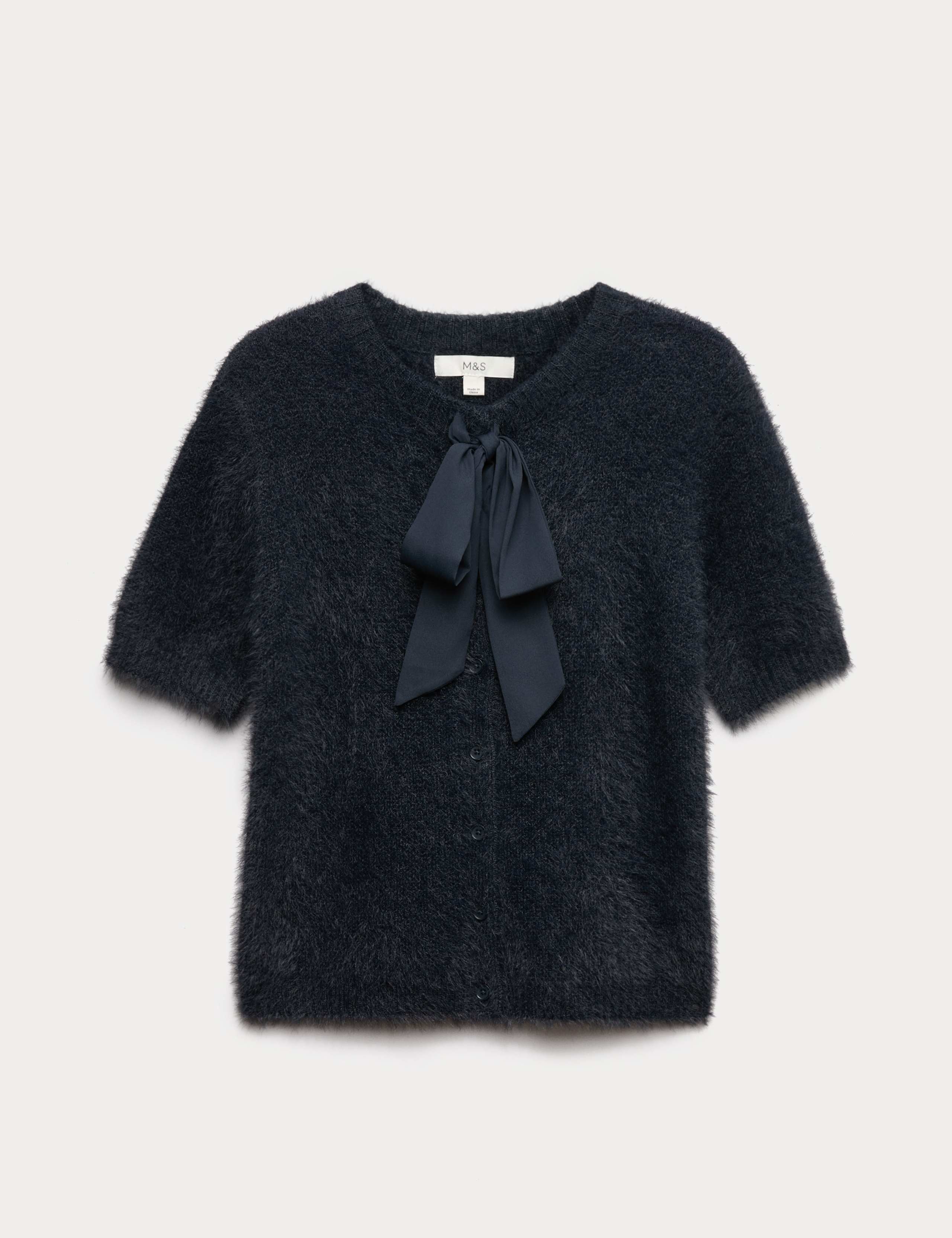 Fuzzy Crew Neck Bow Cardigan 2 of 5