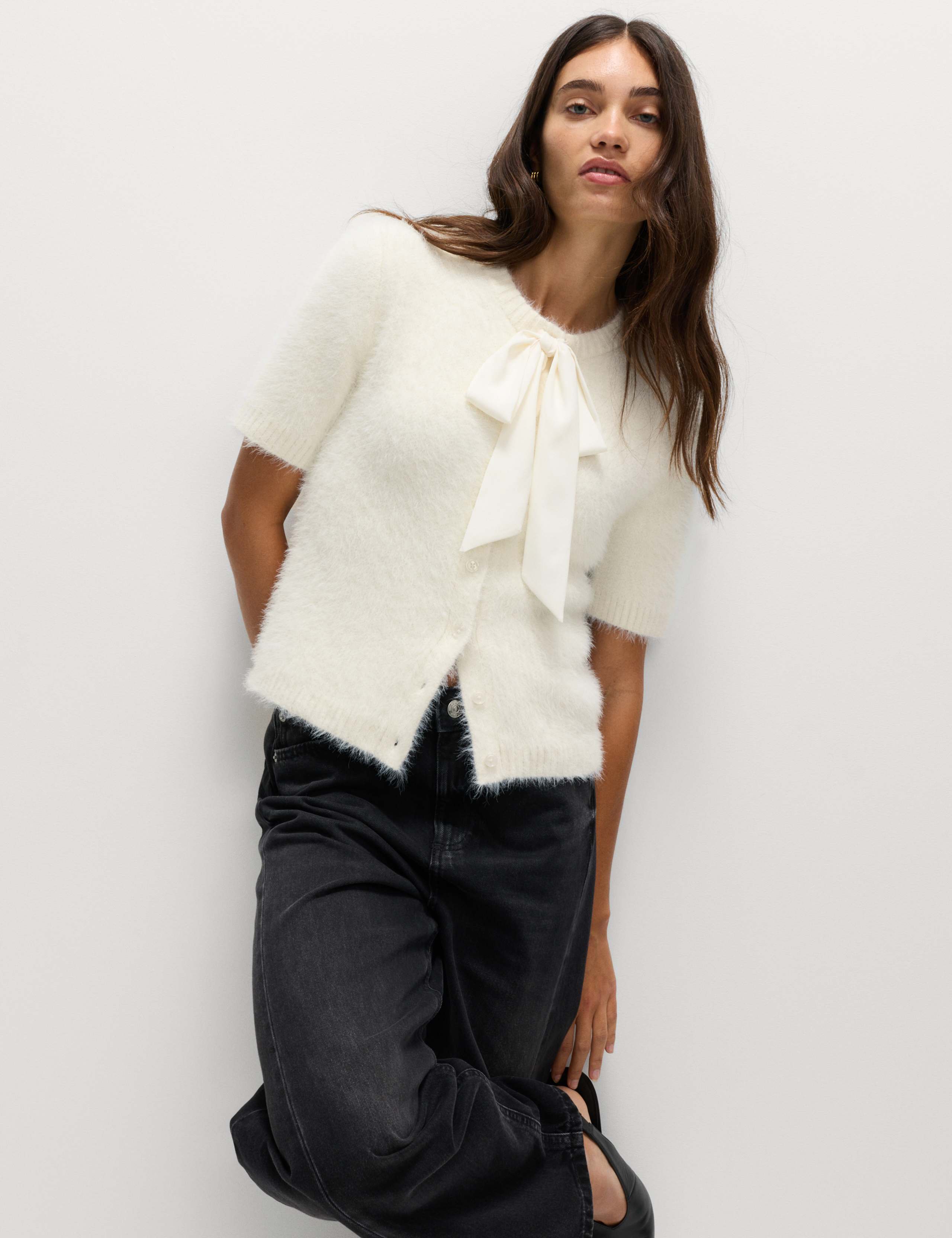 Textured Crew Neck Tie Fastening Cardigan 5 of 7