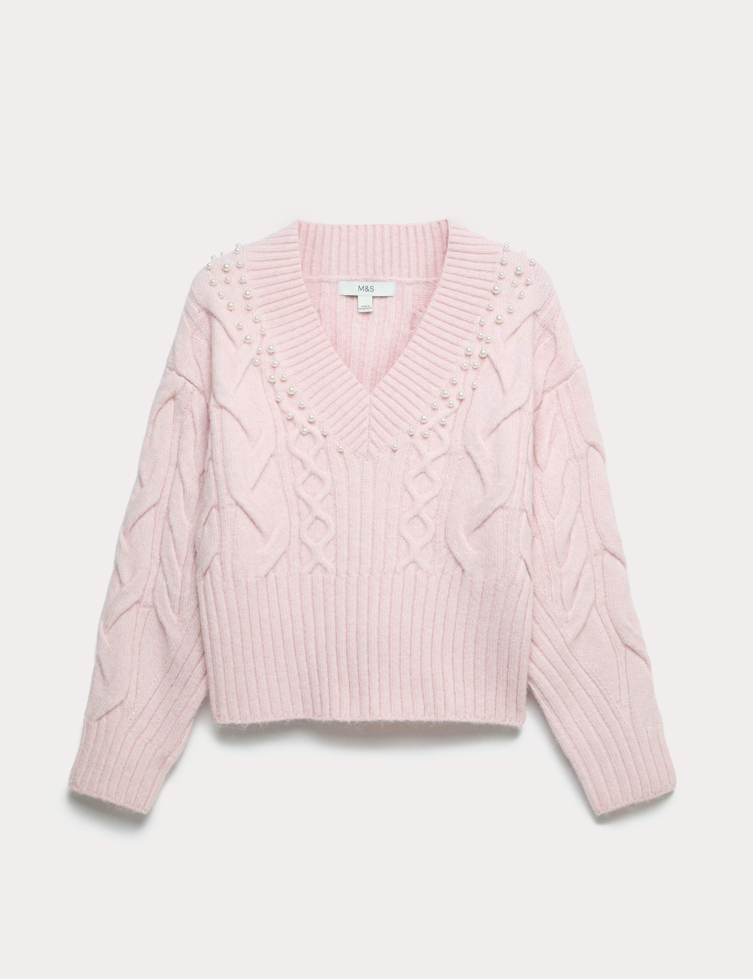 Cable Knit V-Neck Cropped Jumper with Alpaca Wool 2 of 5