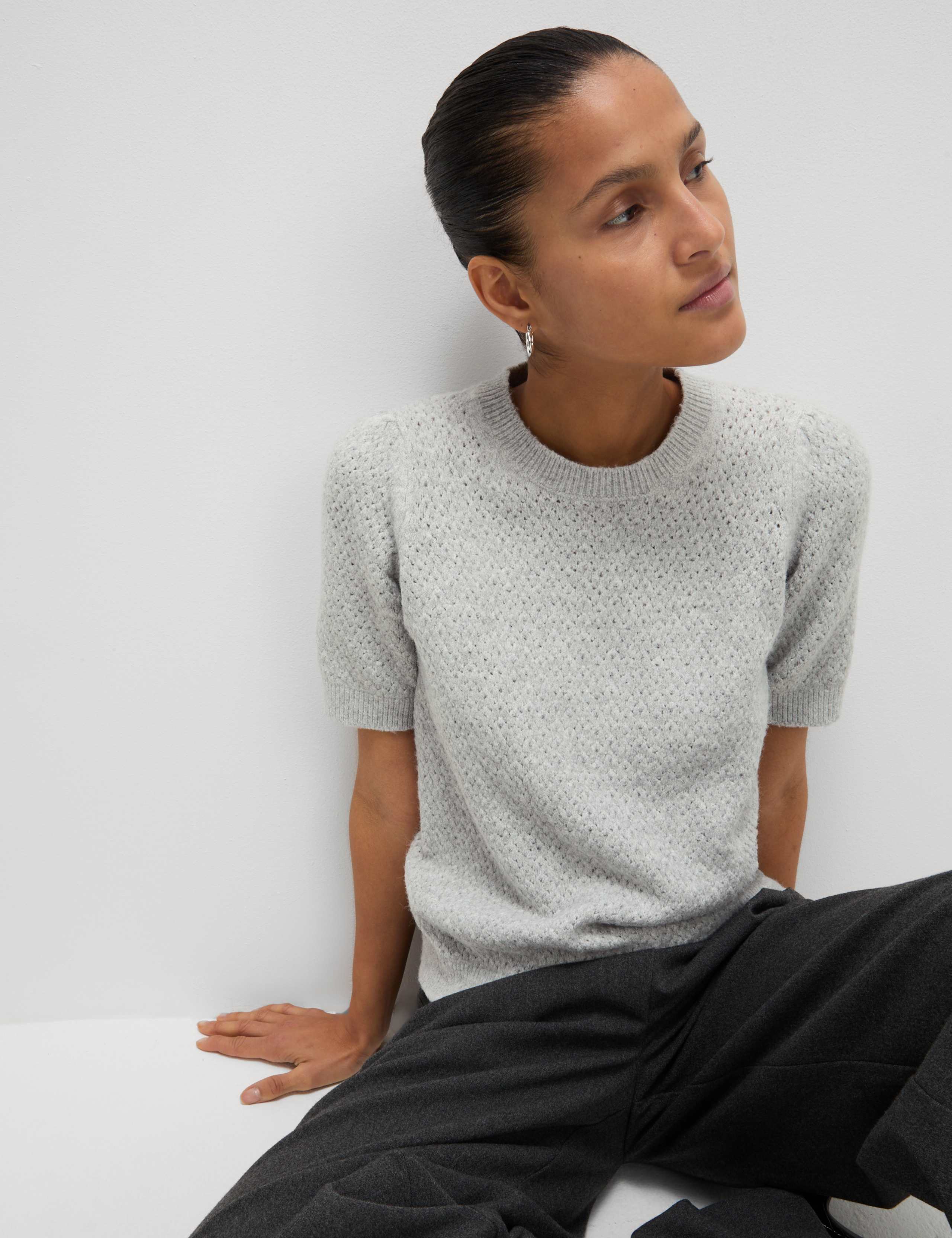Pointelle Slim Fit Puff Sleeve Top 1 of 6