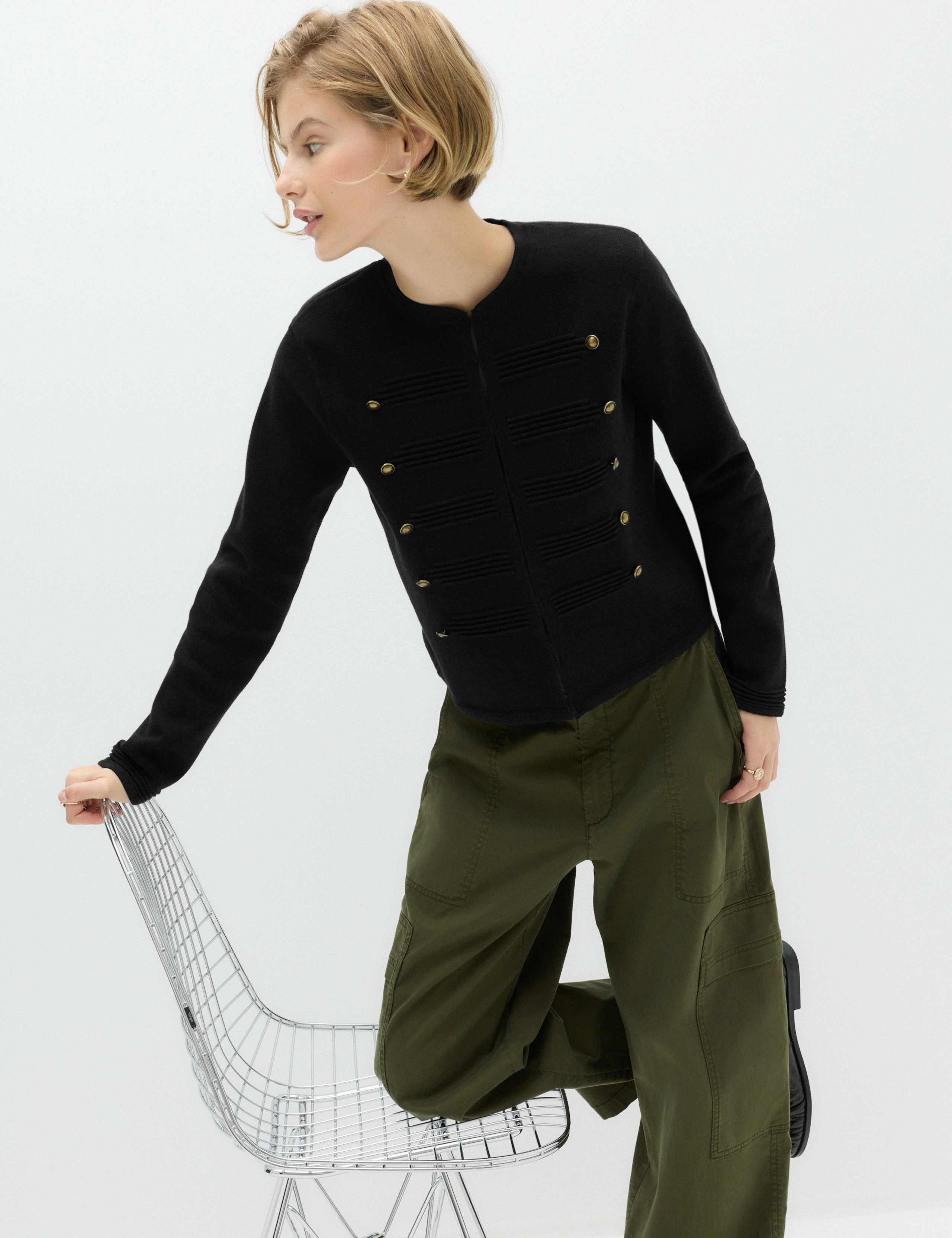 Cotton Rich Button Detail Knitted Jacket 6 of 6