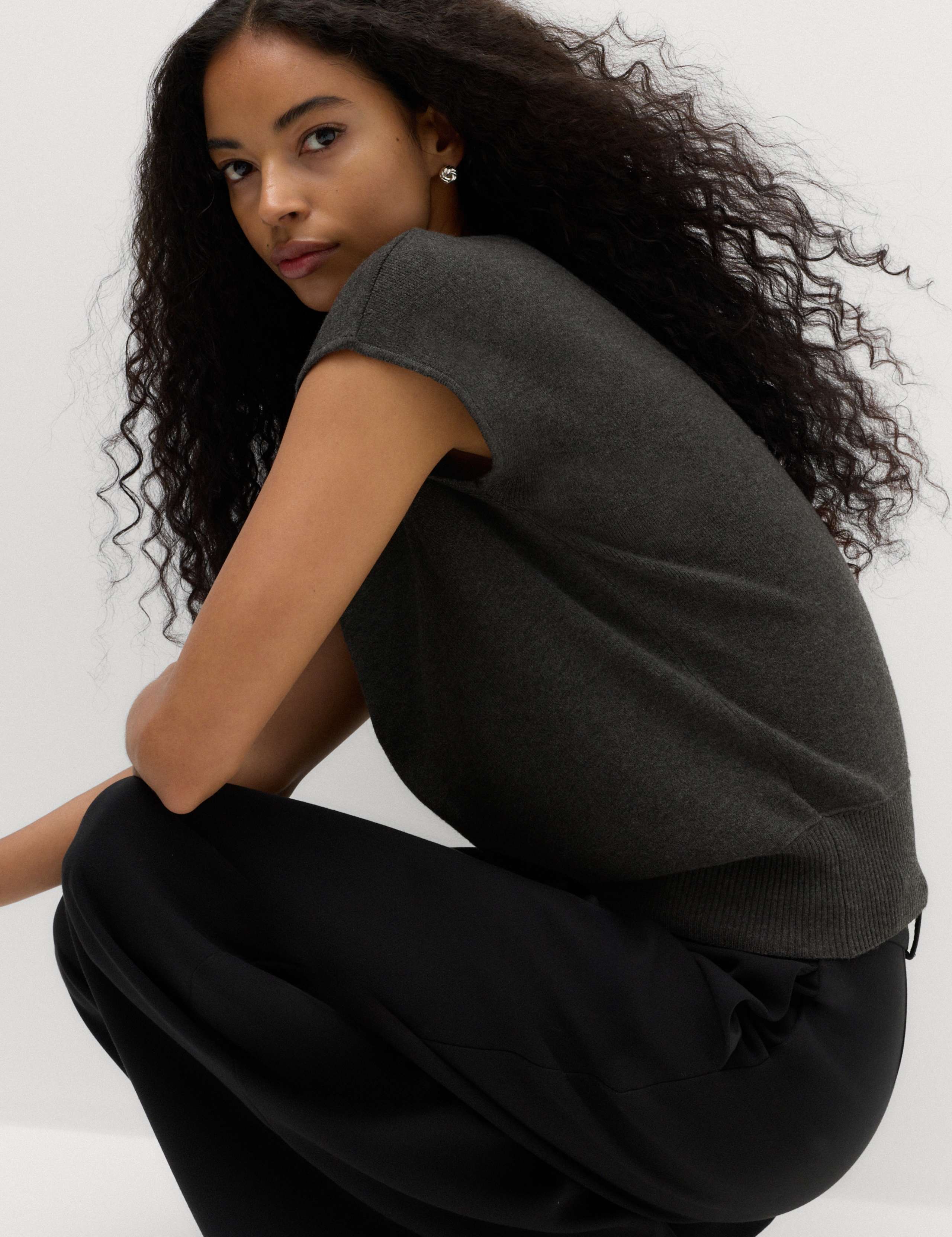 Draped Neck Knitted Top with Wool 1 of 6