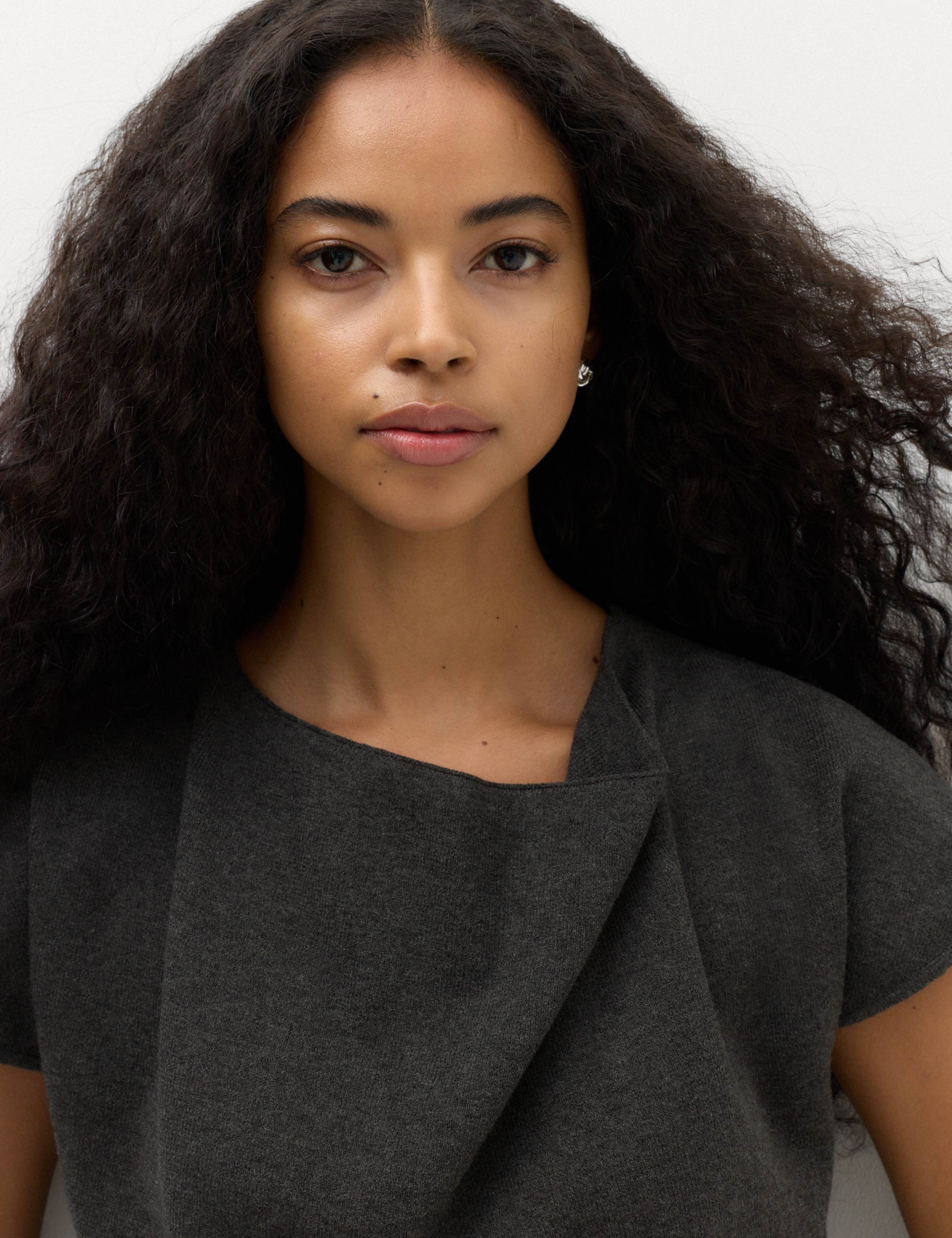 Draped Neck Knitted Top with Wool 3 of 6