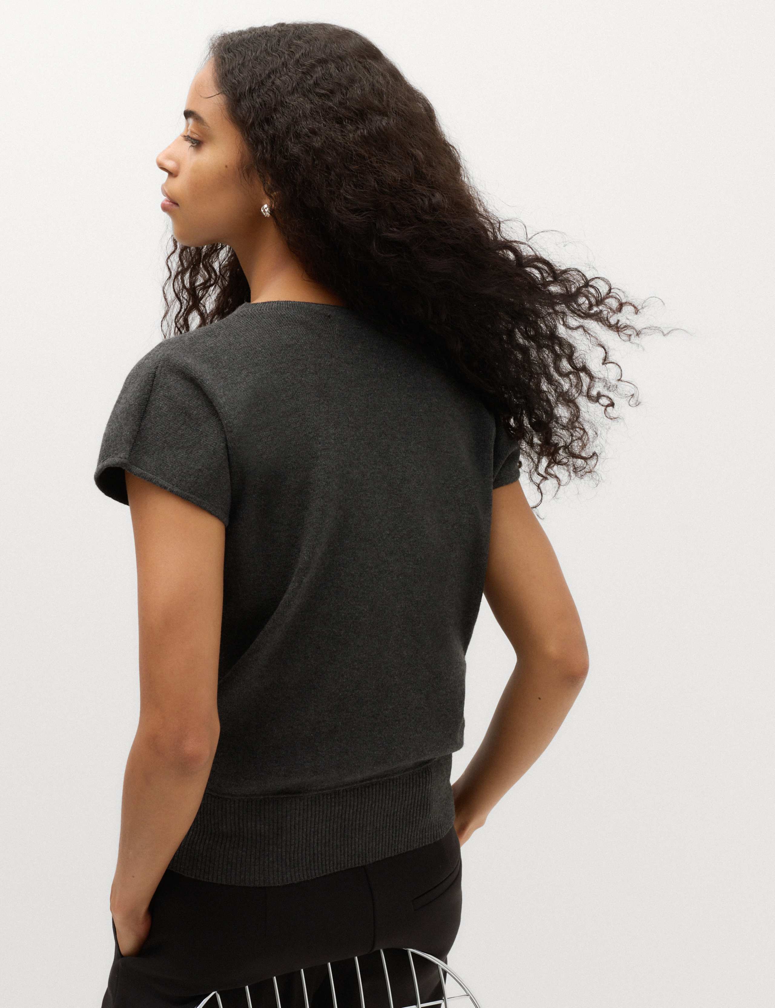 Draped Neck Knitted Top with Wool 4 of 6