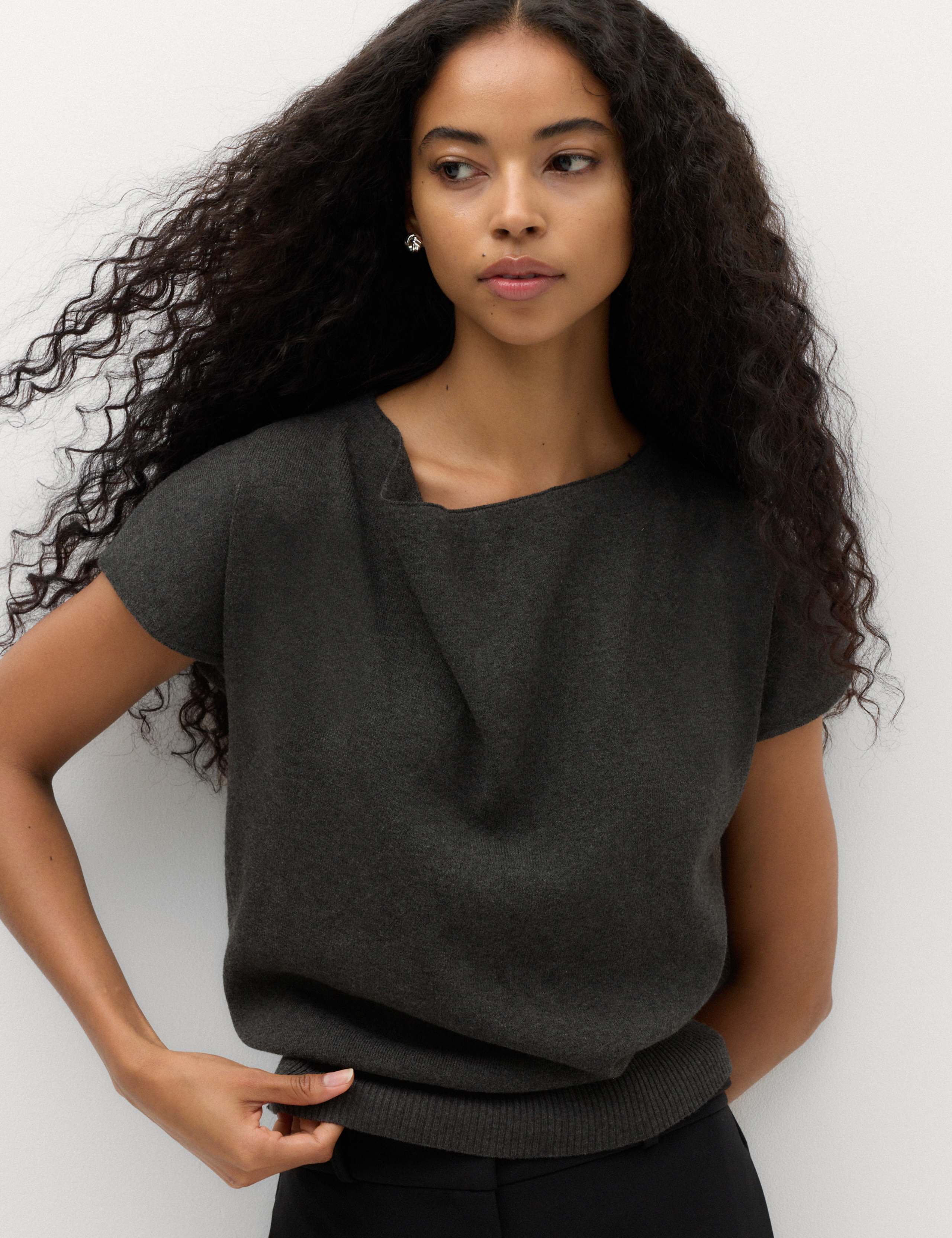 Draped Neck Knitted Top with Wool 5 of 6