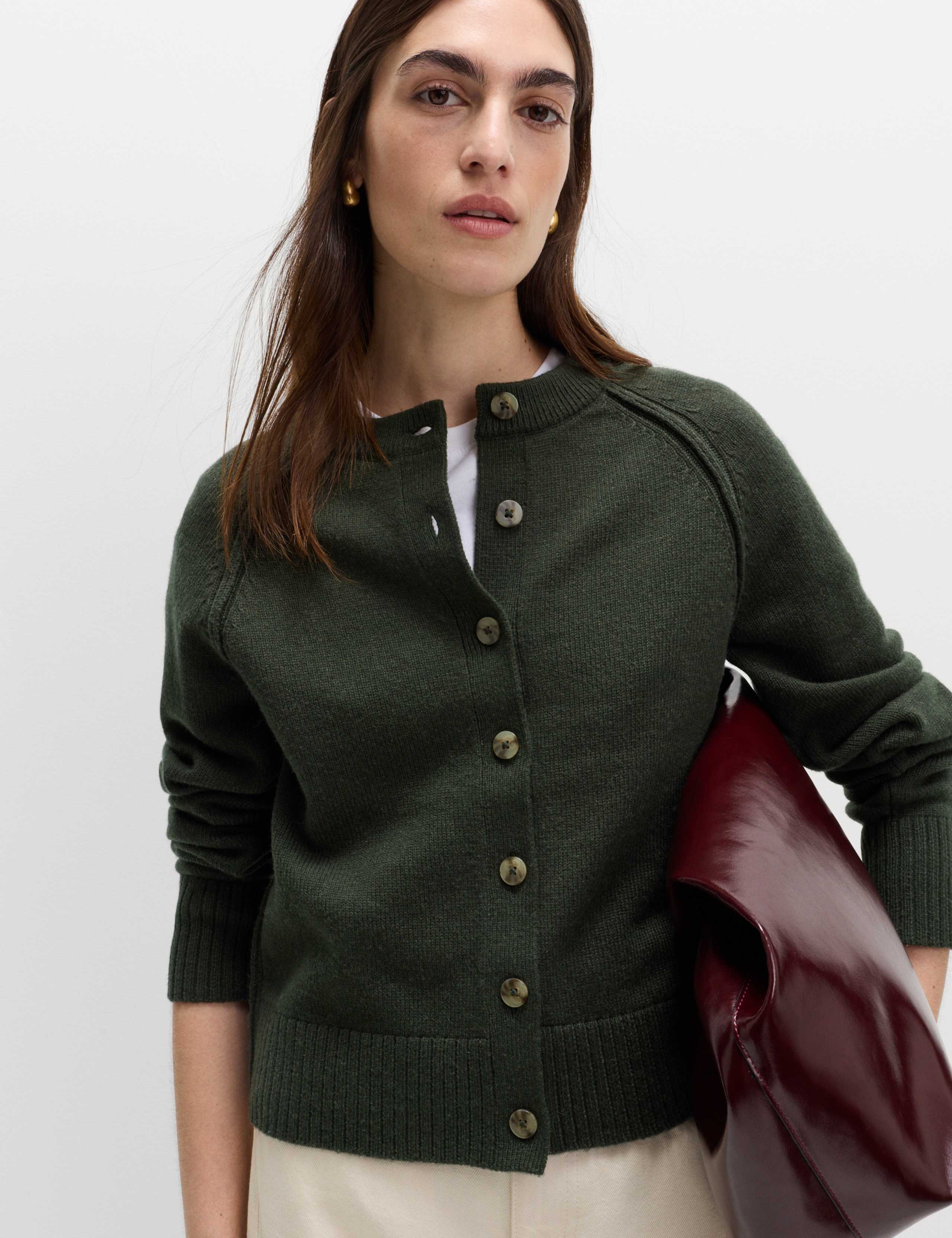 Lambswool Blend Crew Neck Cardigan 1 of 5