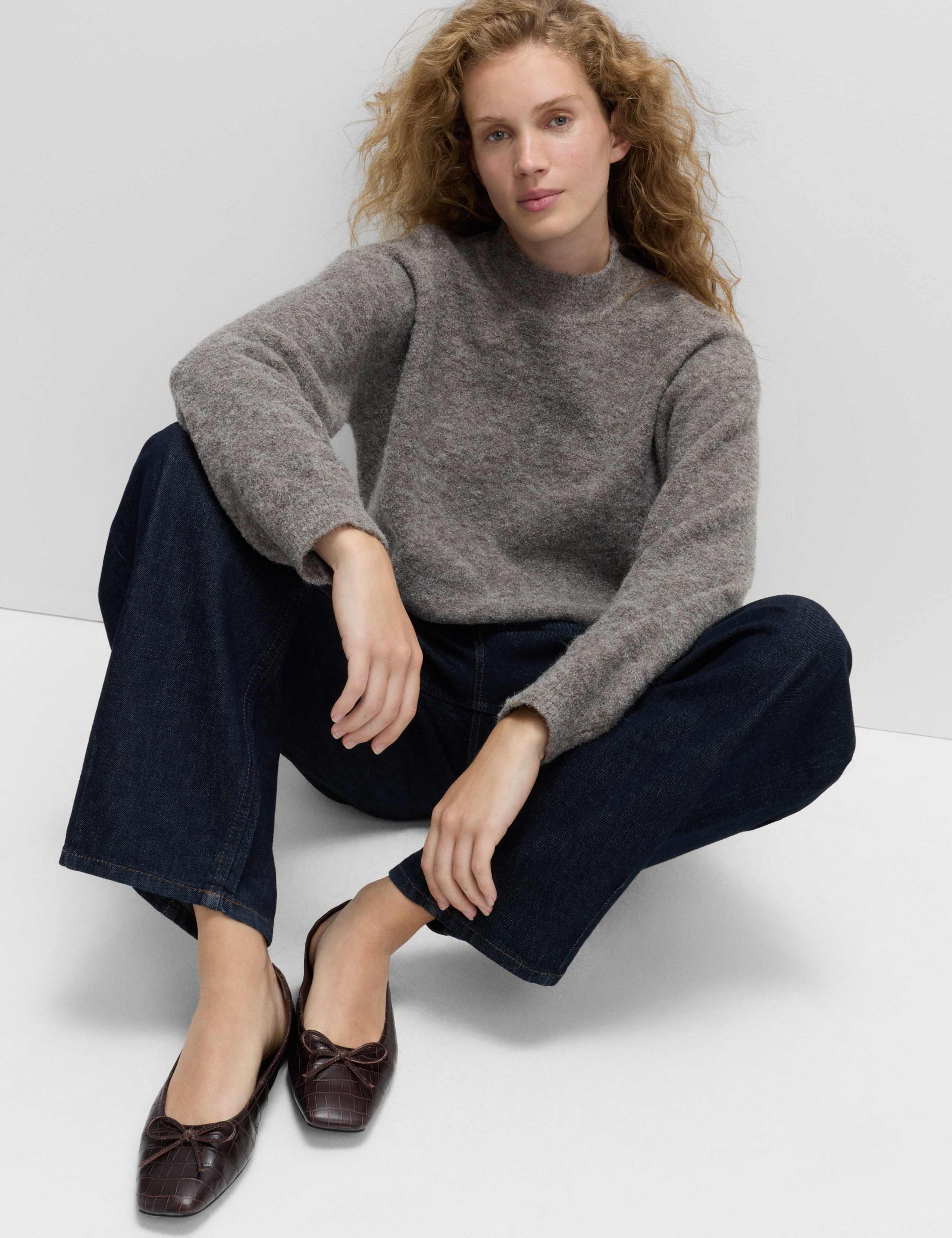 Wool Blend Textured Funnel Neck Jumper 1 of 6