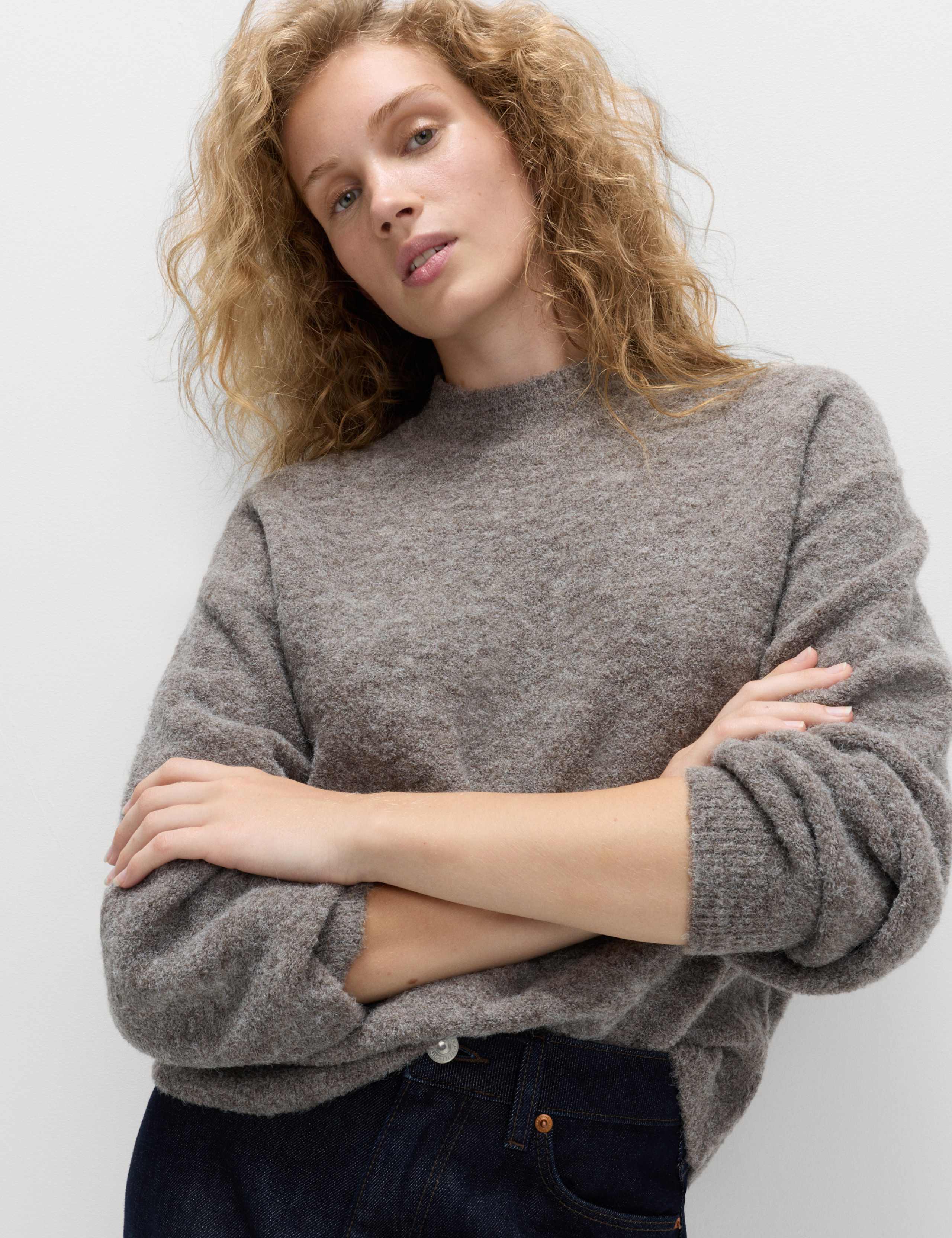 Wool Blend Textured Funnel Neck Jumper 3 of 6