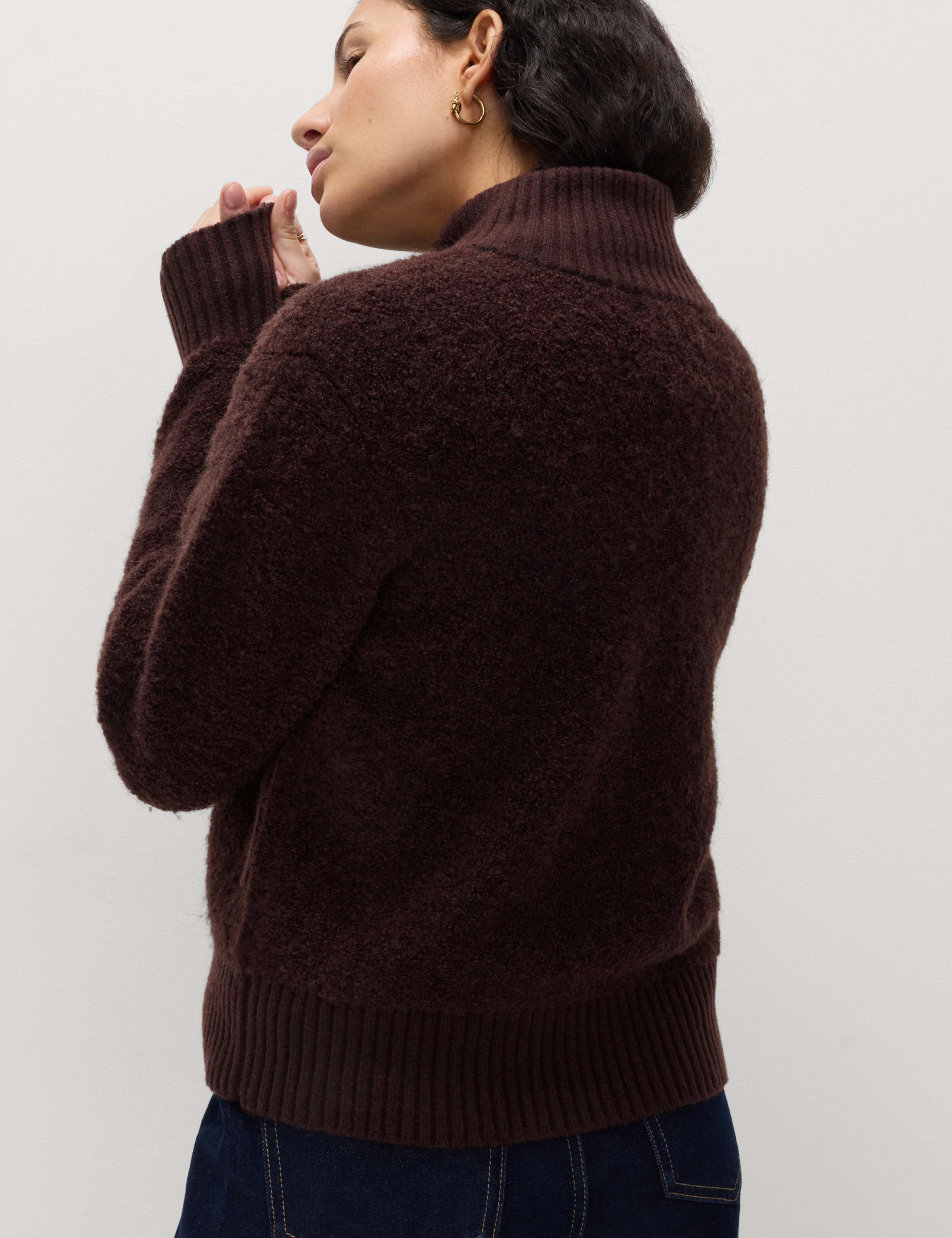 Boucle Funnel Neck Bomber Cardigan with Wool 5 of 5