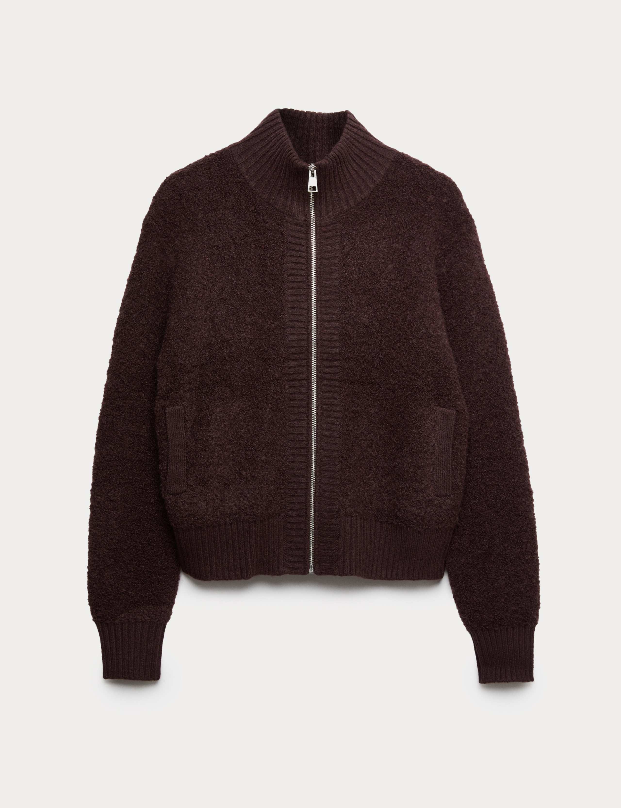 Boucle Funnel Neck Bomber Cardigan with Wool 2 of 5