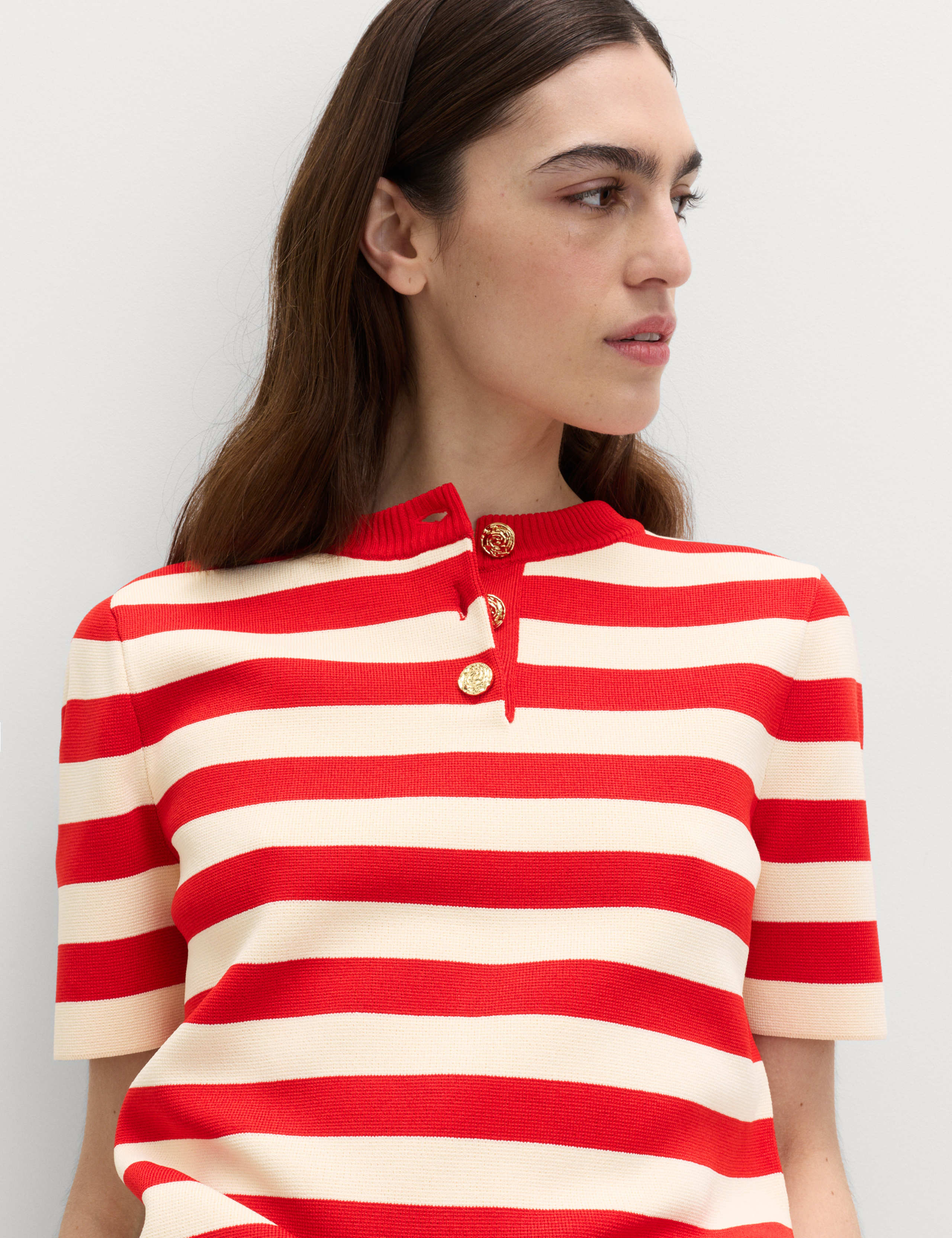 Striped Round Neck Knitted Slim Fit Top 1 of 5