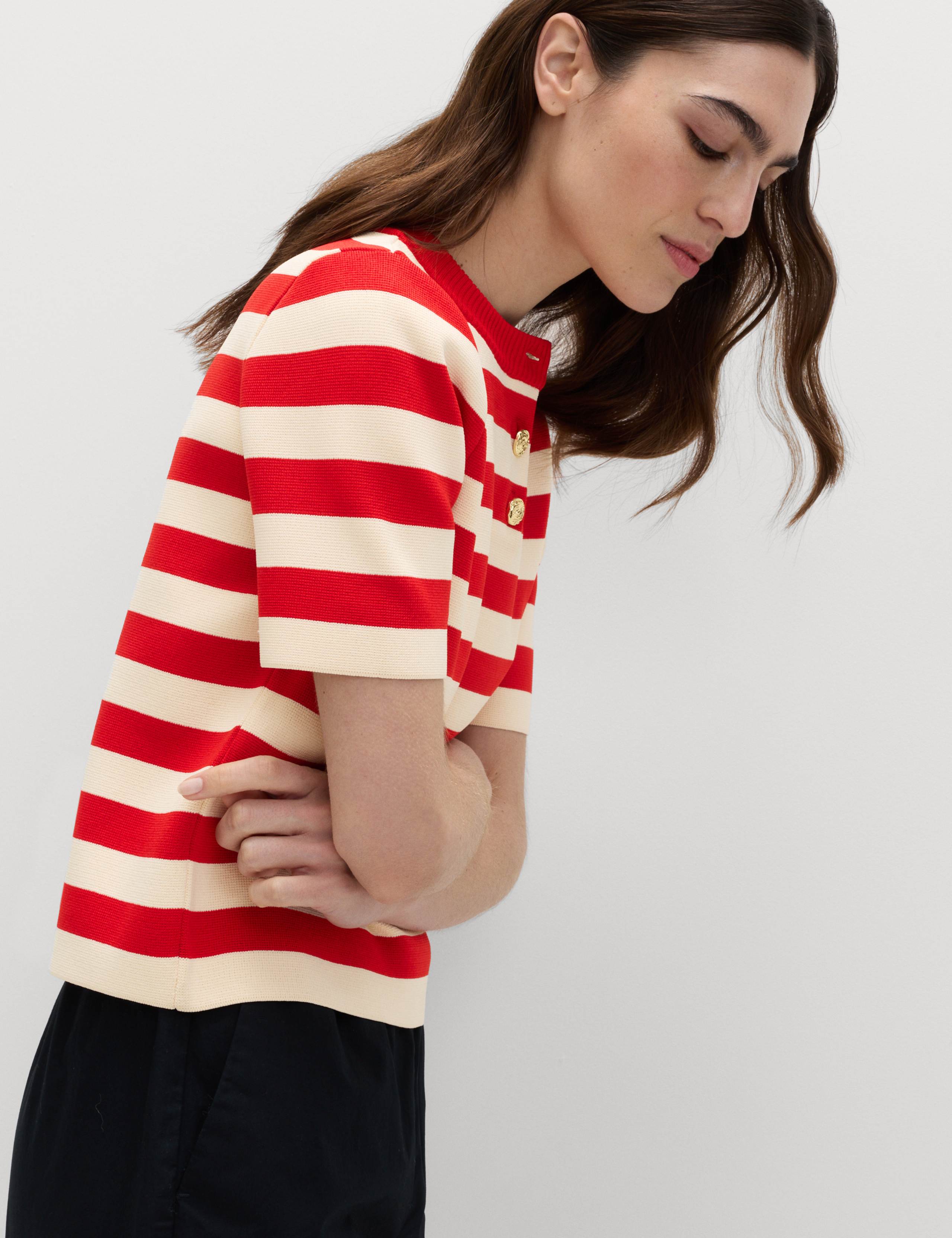Striped Round Neck Knitted Slim Fit Top 4 of 5