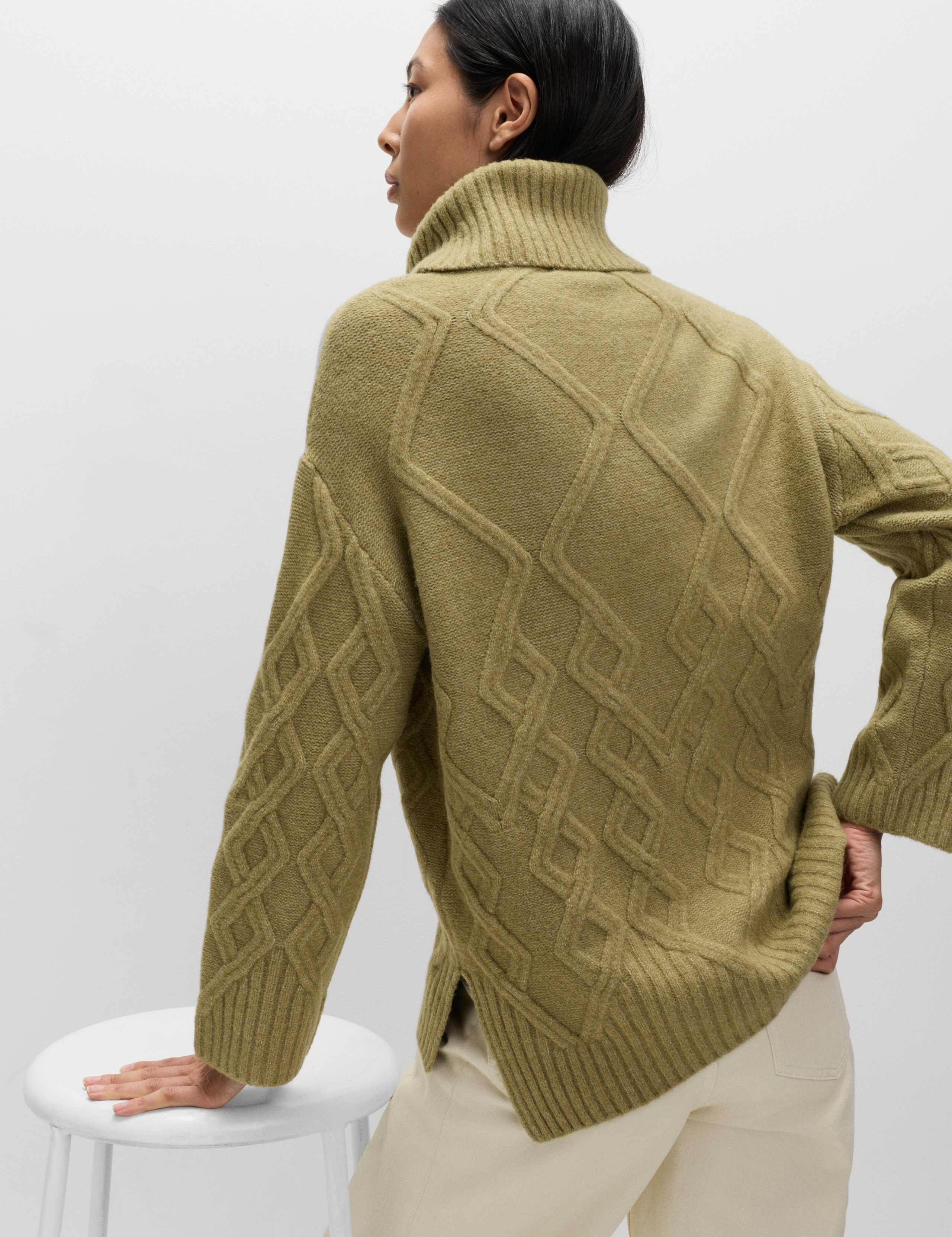 Cable Knit Longline Jumper with Wool 6 of 6