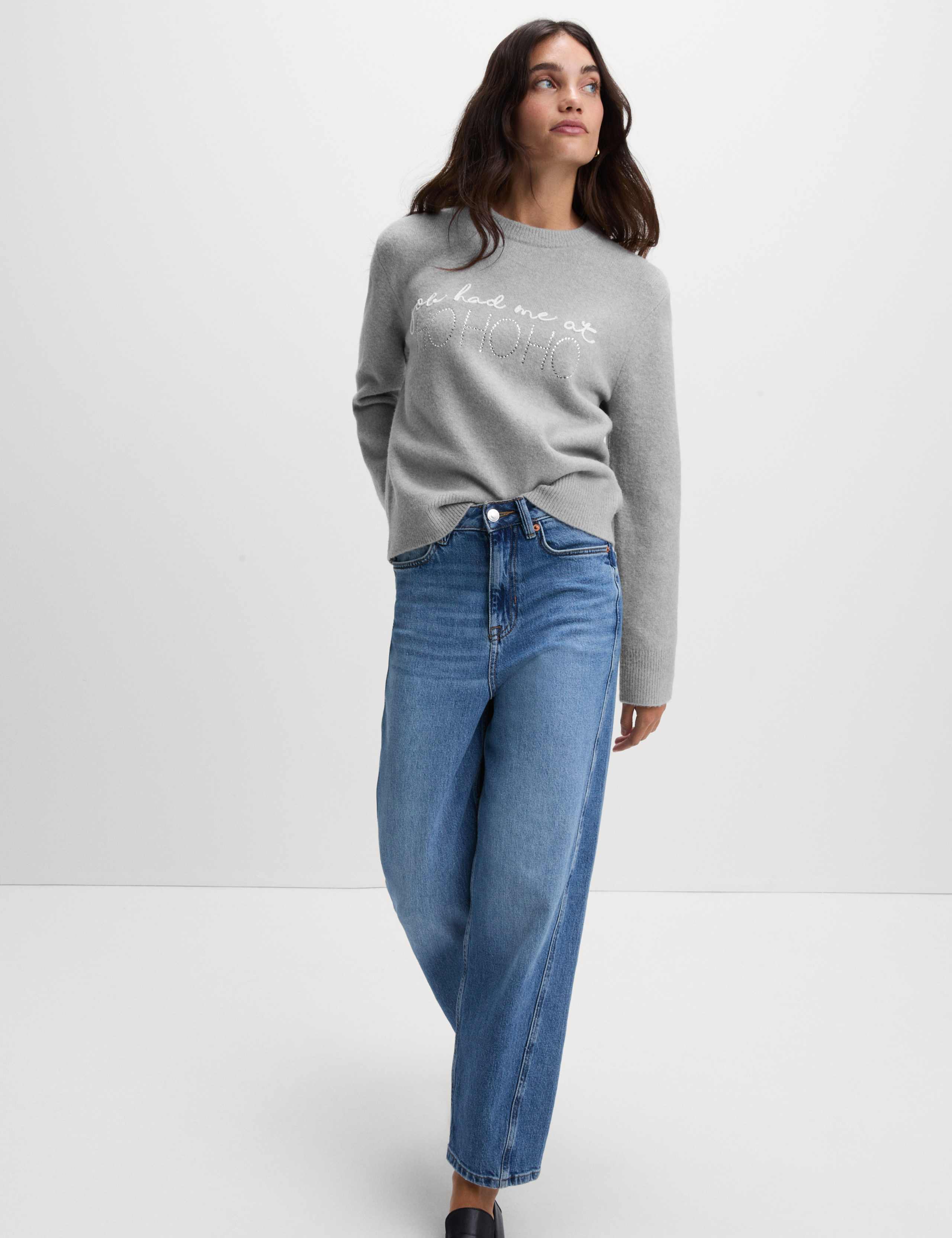 Slogan Crew Neck Jumper with Wool 3 of 5