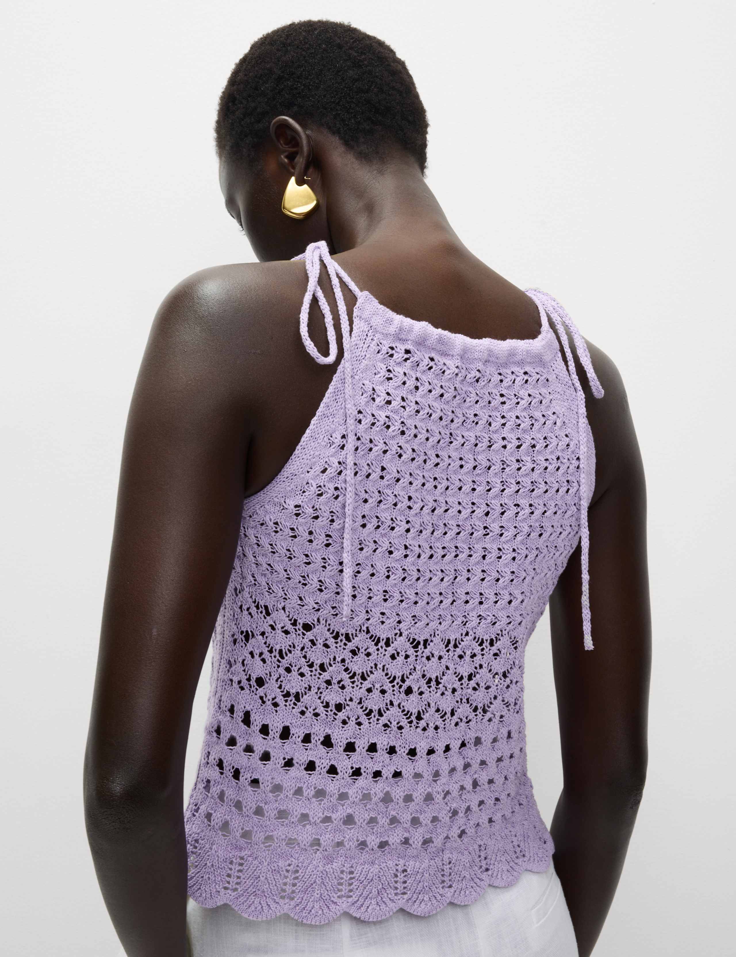 Cotton Blend Pointelle Square Neck Slim Knitted Vest 3 of 5