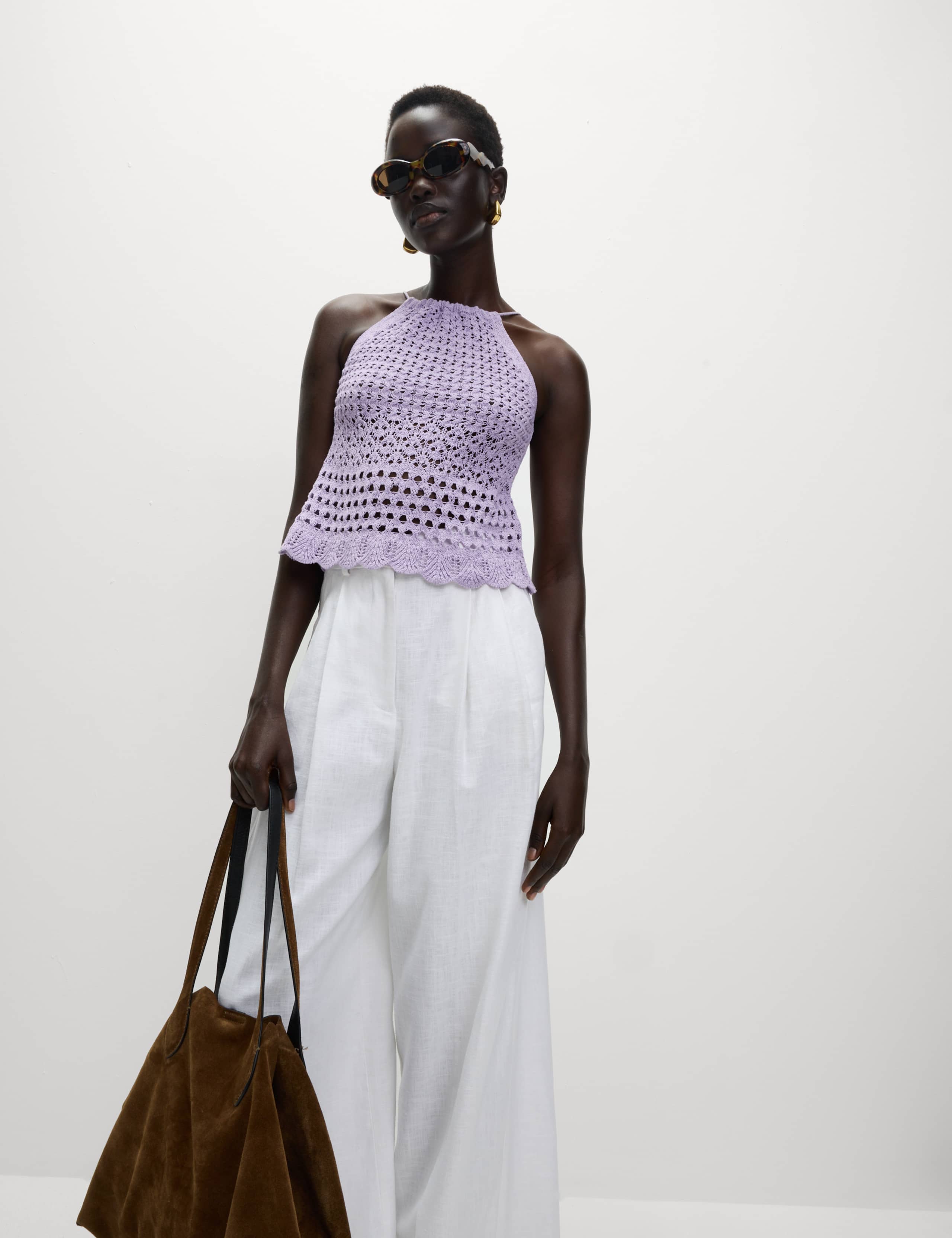 Cotton Blend Pointelle Square Neck Slim Knitted Vest 4 of 5