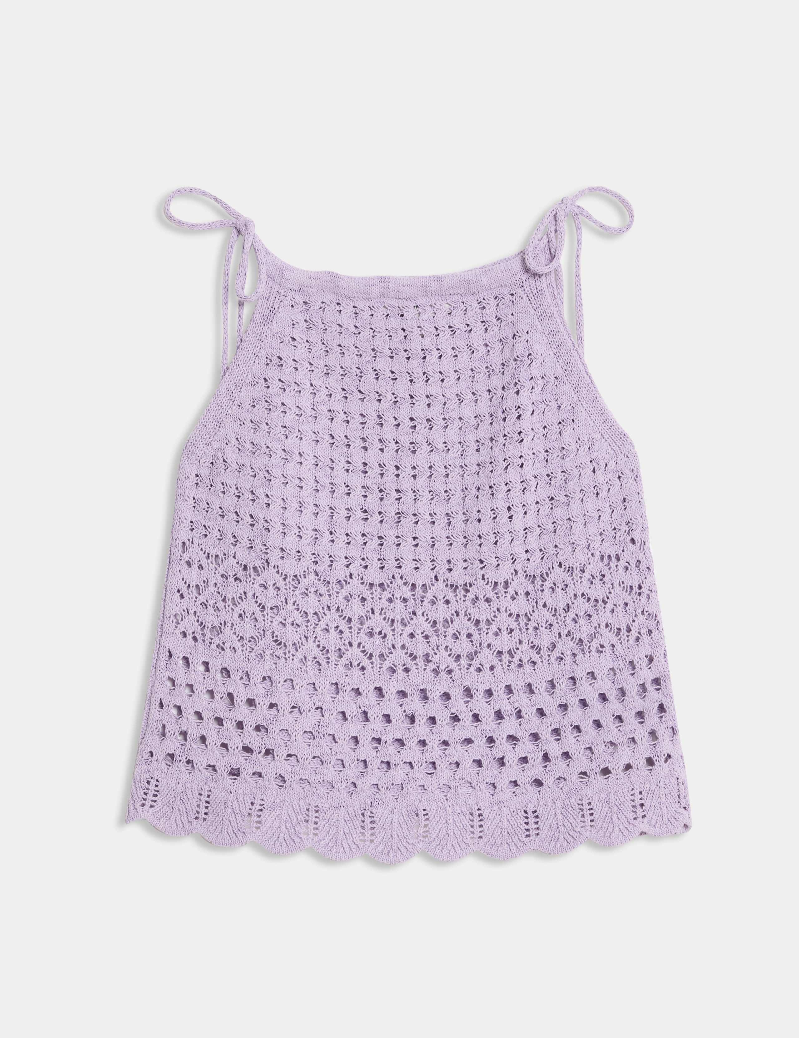 Cotton Blend Pointelle Square Neck Slim Knitted Vest 2 of 5