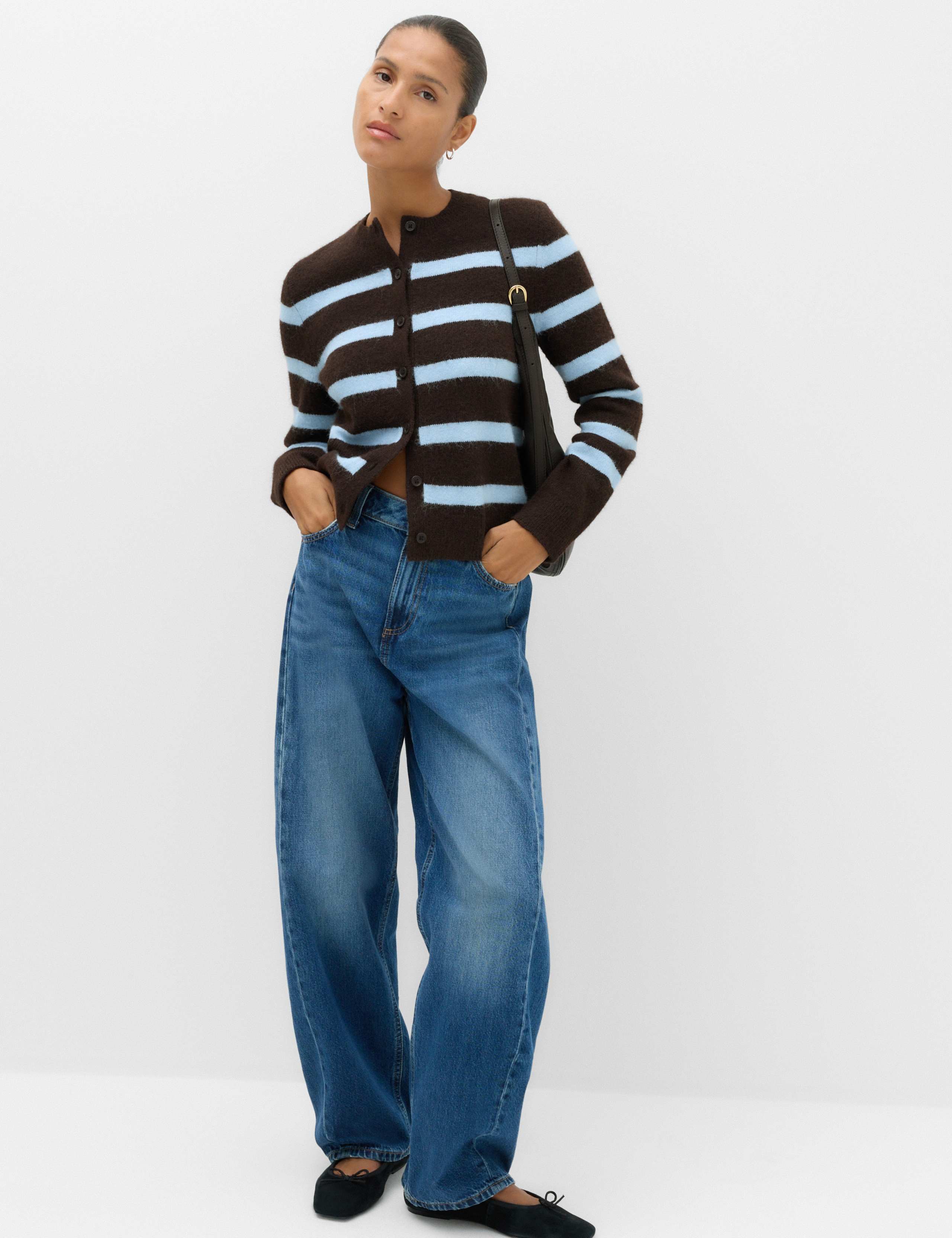 Striped Crew Neck Button Front Slim Fit Cardigan with Wool 6 of 6