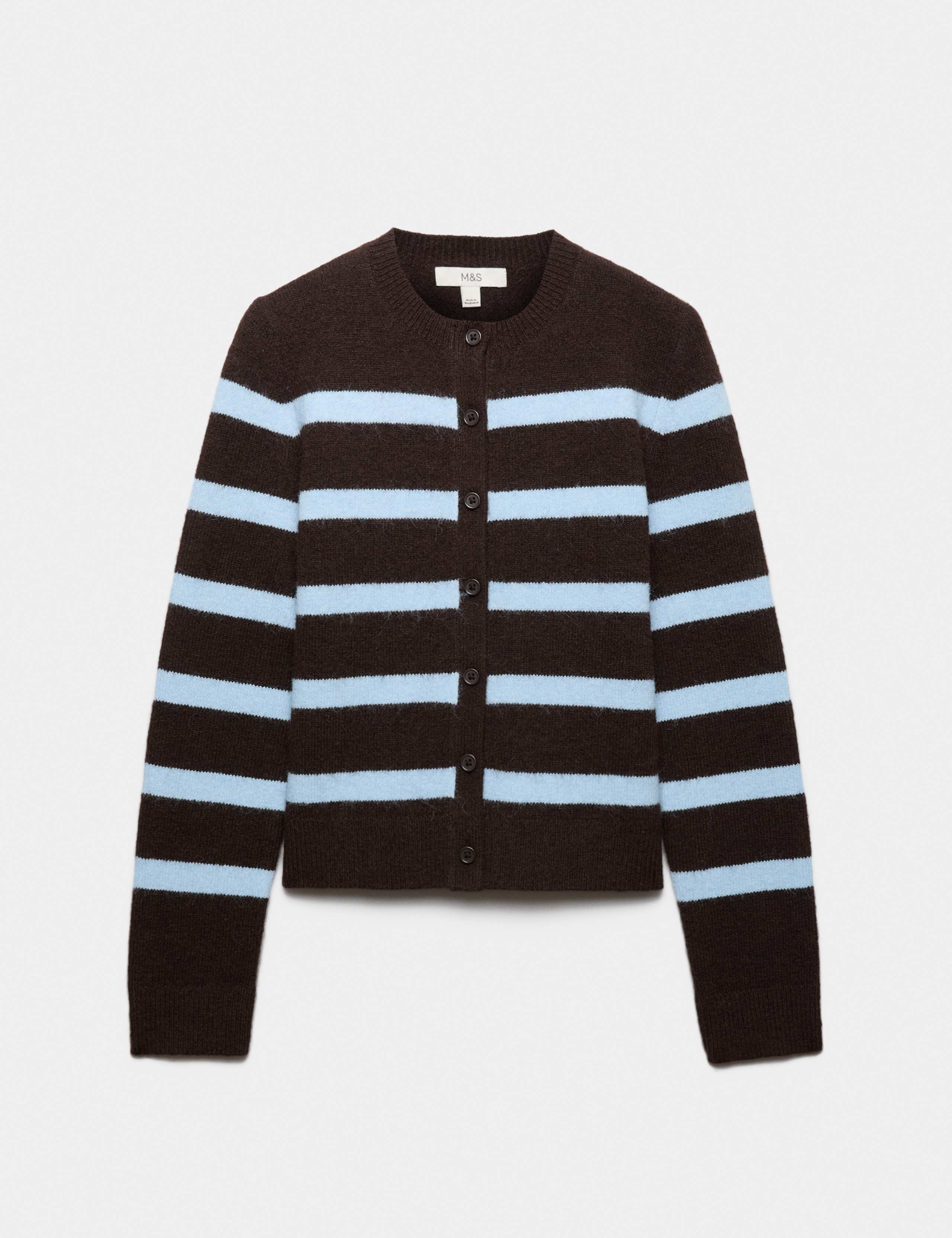 Striped Crew Neck Button Front Slim Fit Cardigan with Wool 2 of 6