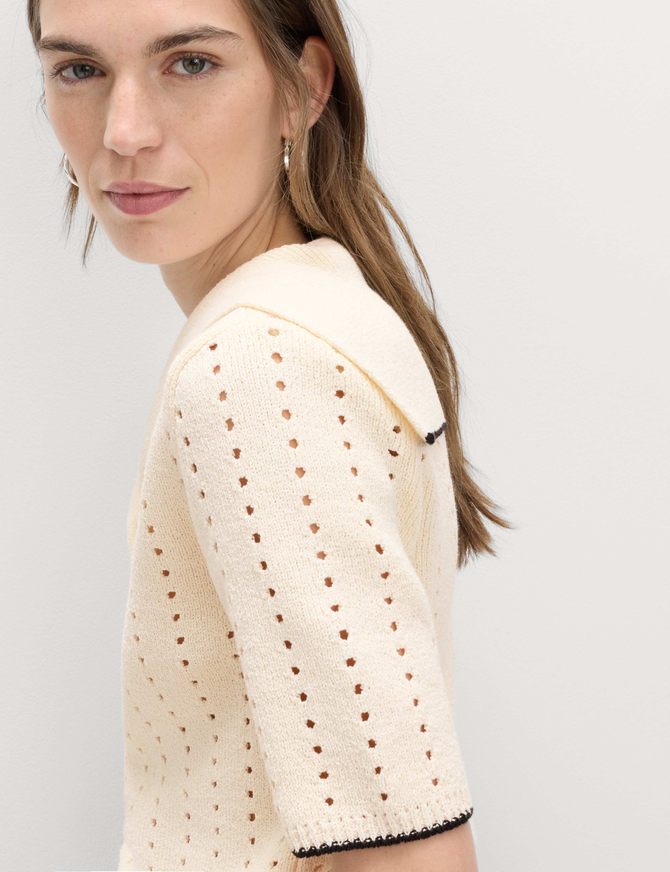 Cotton Rich Pointelle Collared Knitted Top 3 of 6