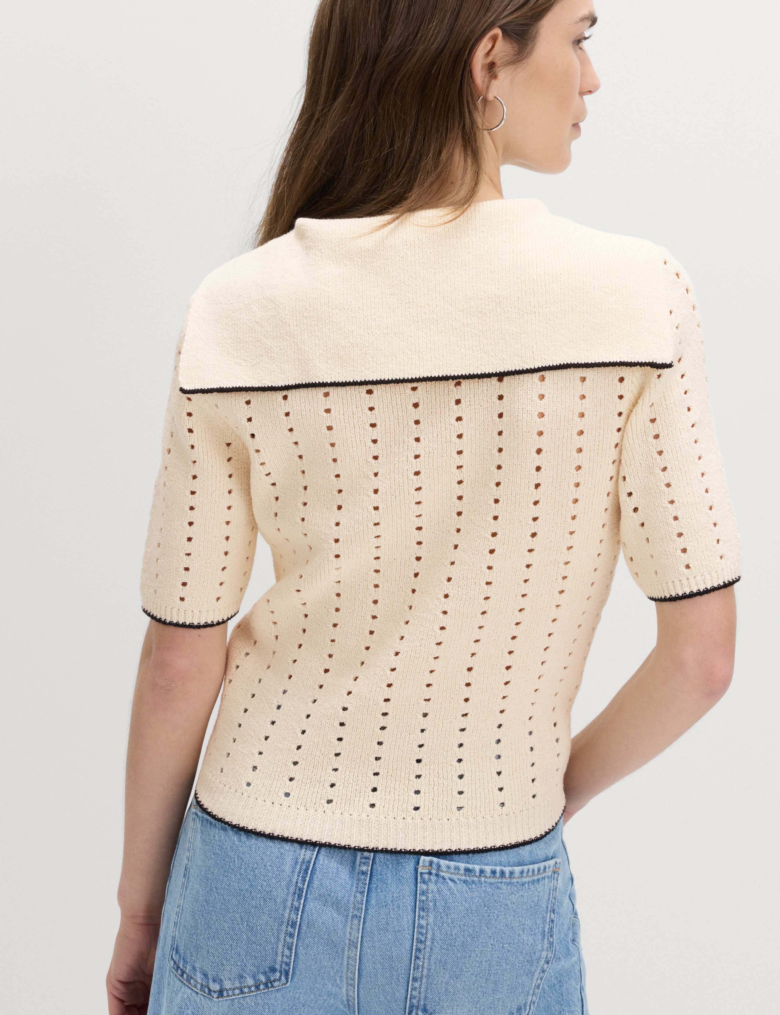 Cotton Rich Pointelle Collared Knitted Top 4 of 6