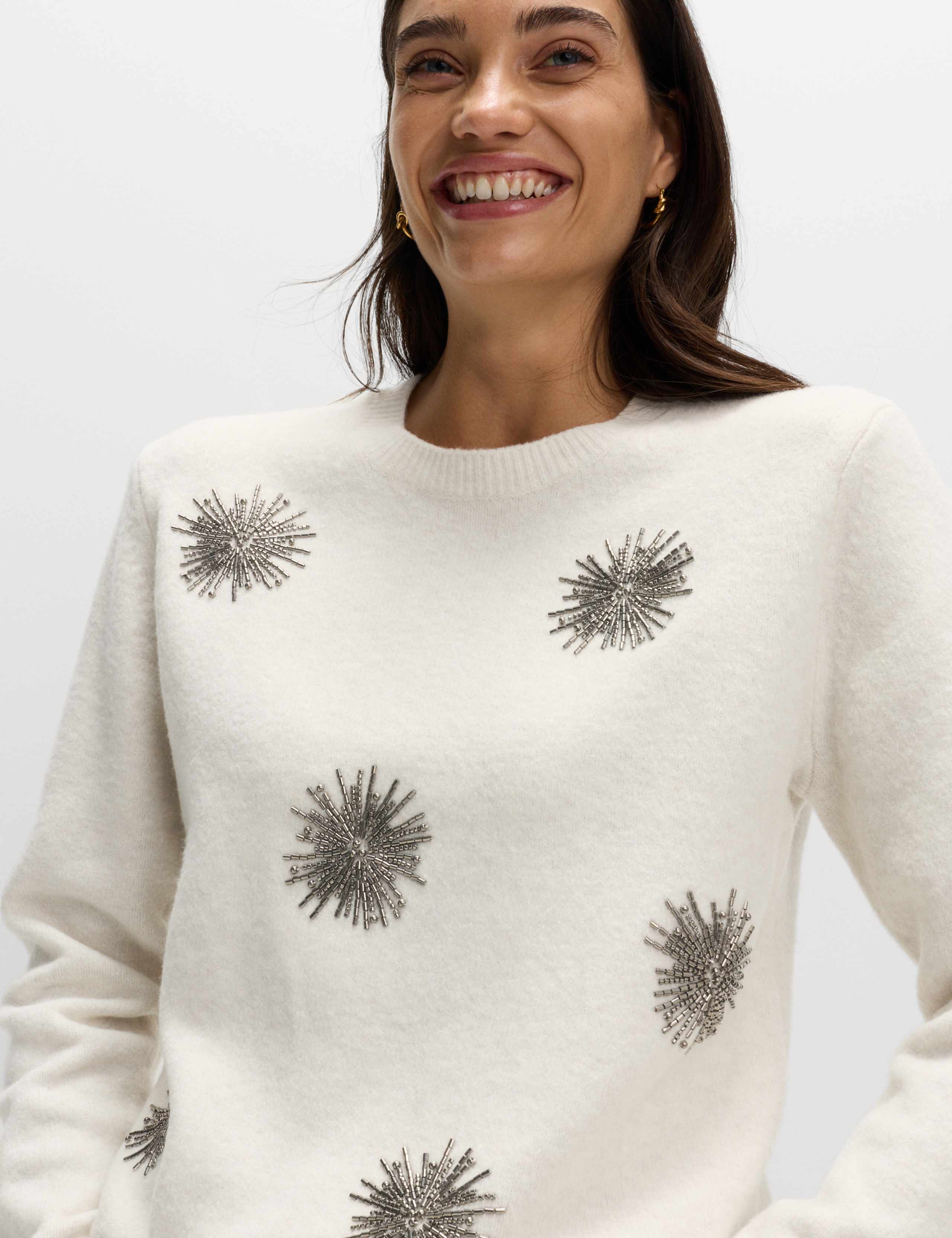 Gem Detail Embellished Jumper with Wool 1 of 6
