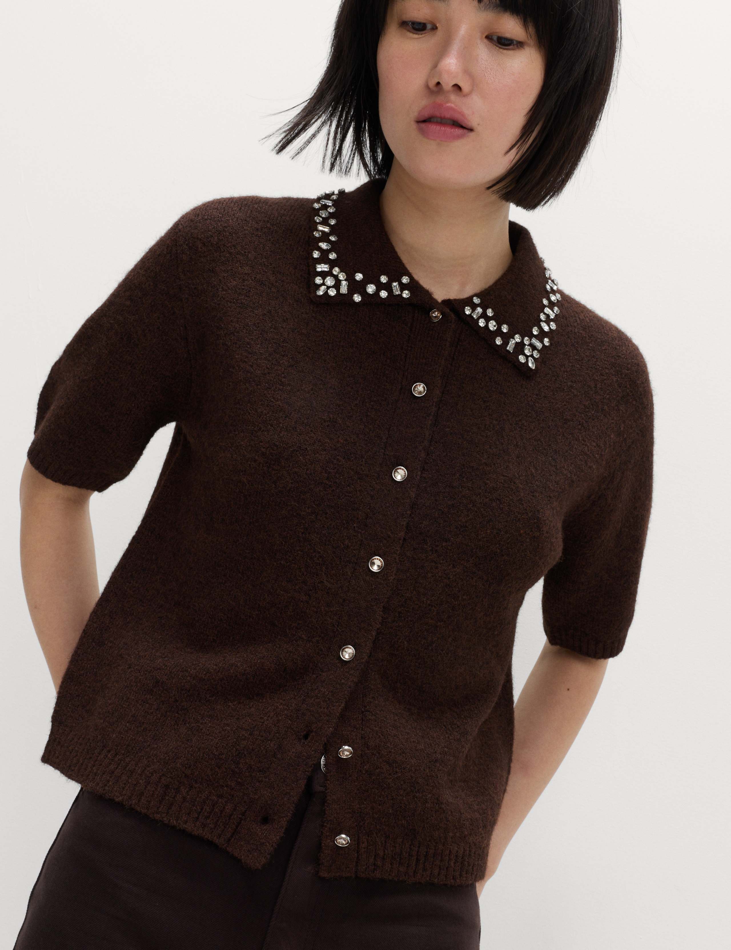 Embellished Cropped Cardigan with Wool 3 of 6