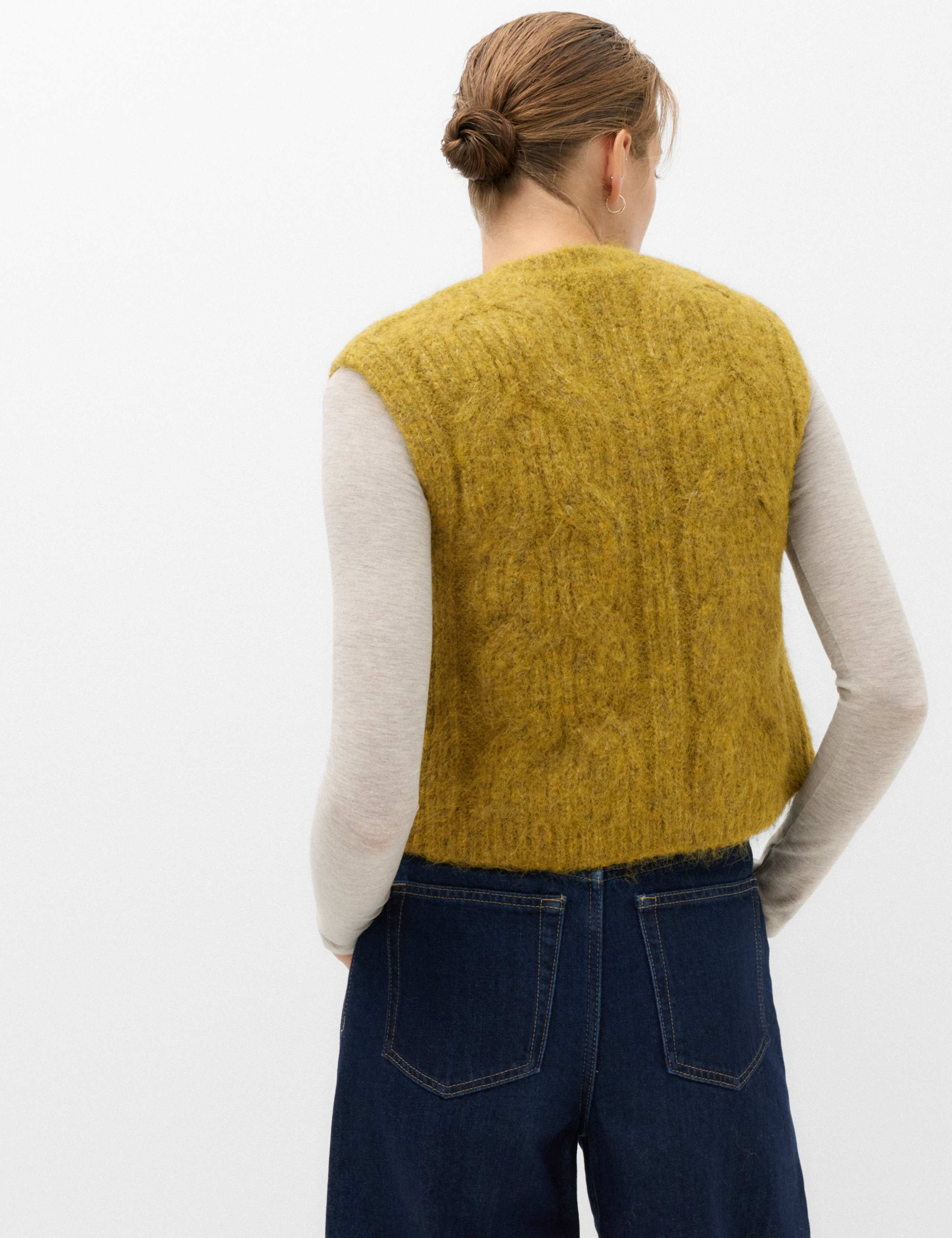Cable Knit Crew Neck Cropped Knitted Waistcoat With Wool 4 of 6