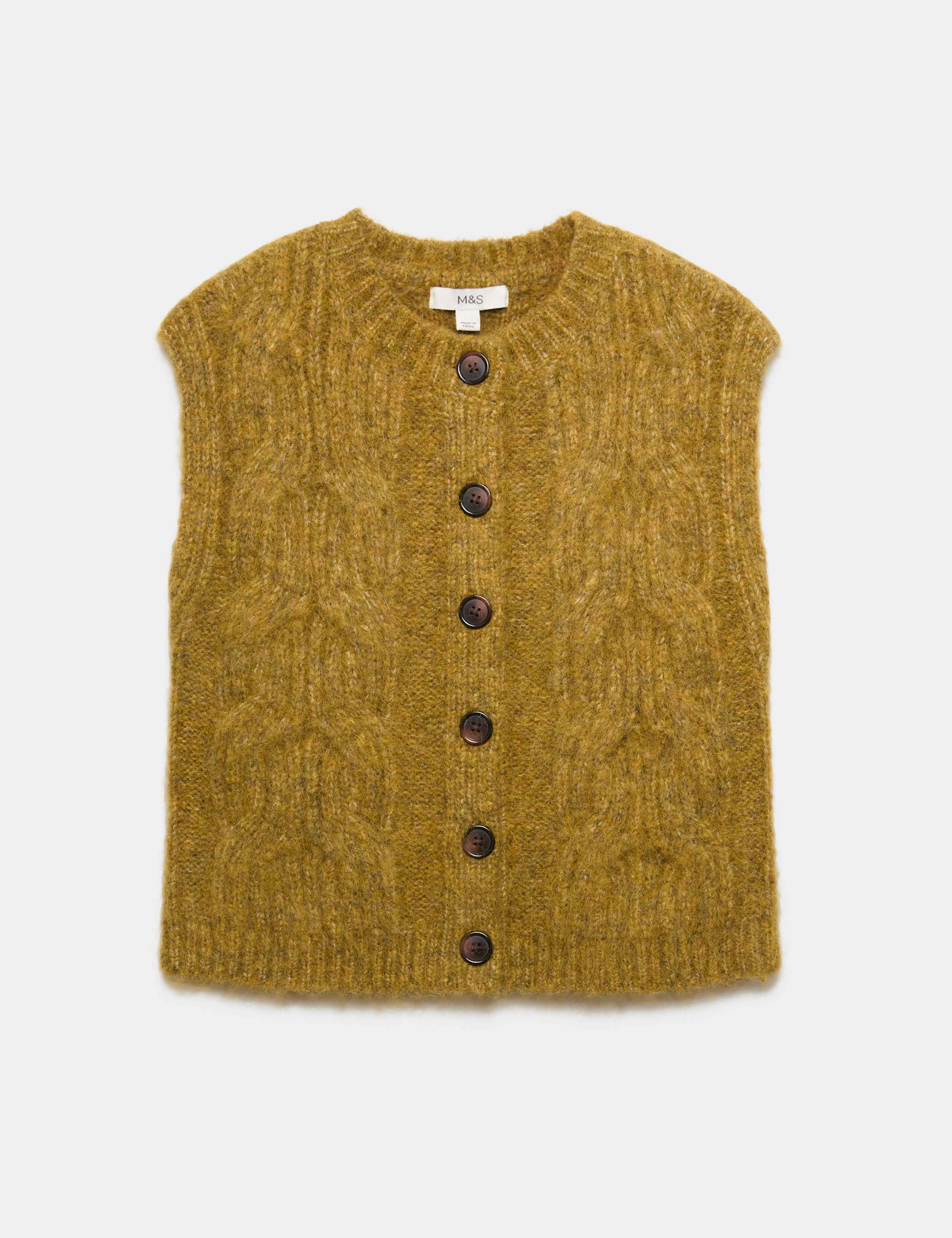Cable Knit Crew Neck Cropped Knitted Waistcoat With Wool 2 of 6