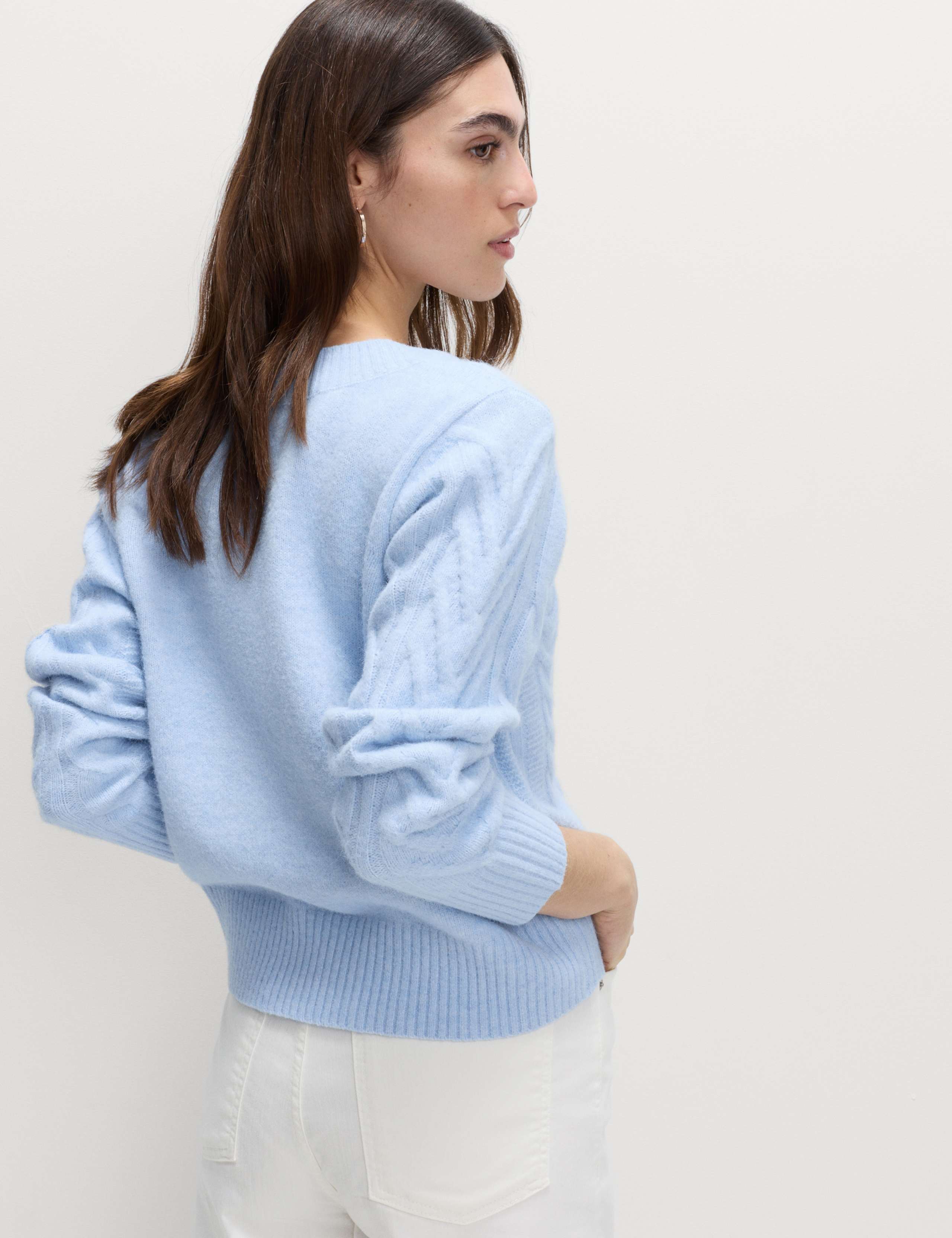 Textured Cable Knit V-Neck Jumper with Wool 3 of 3