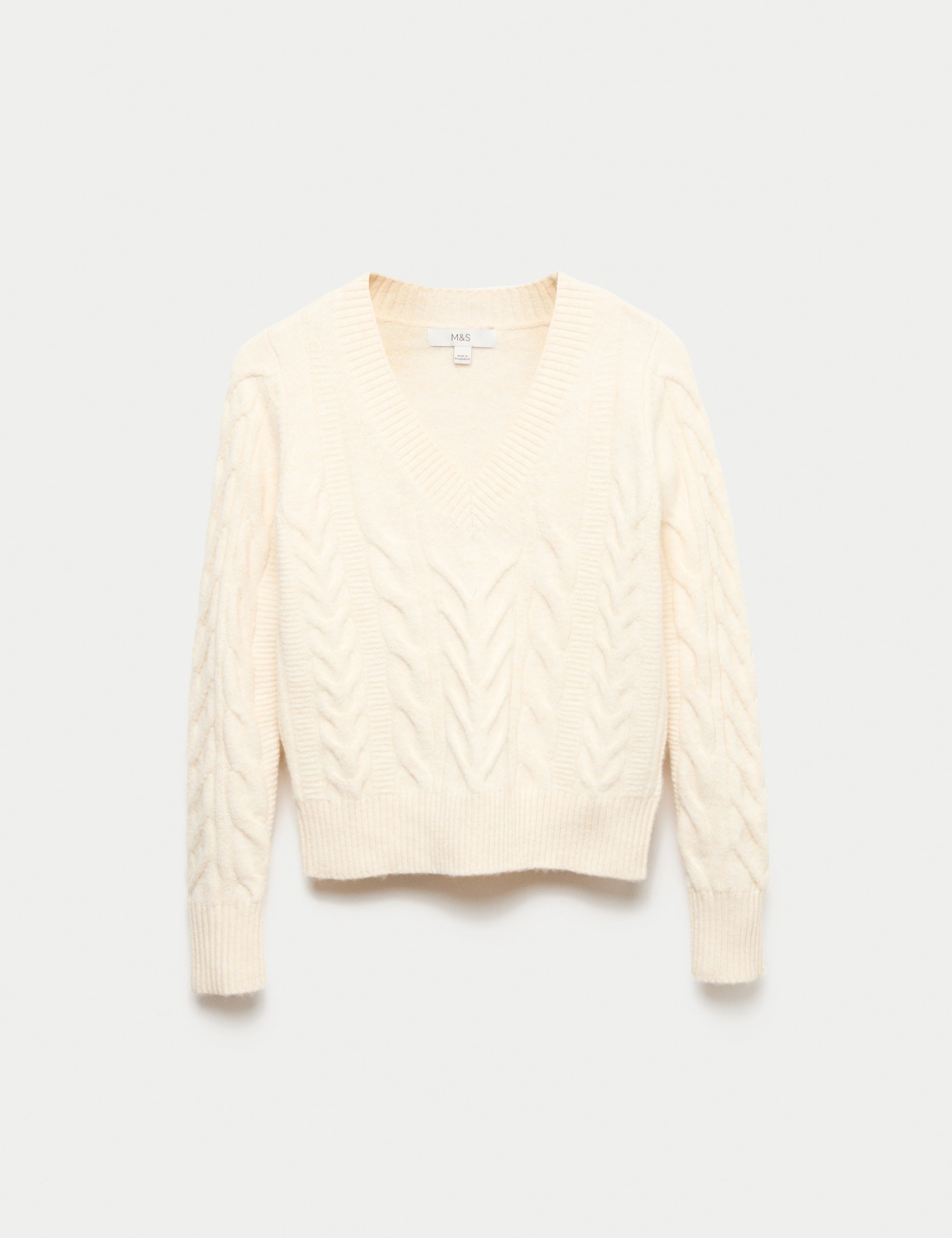 Textured Cable Knit V-Neck Jumper with Wool 2 of 6