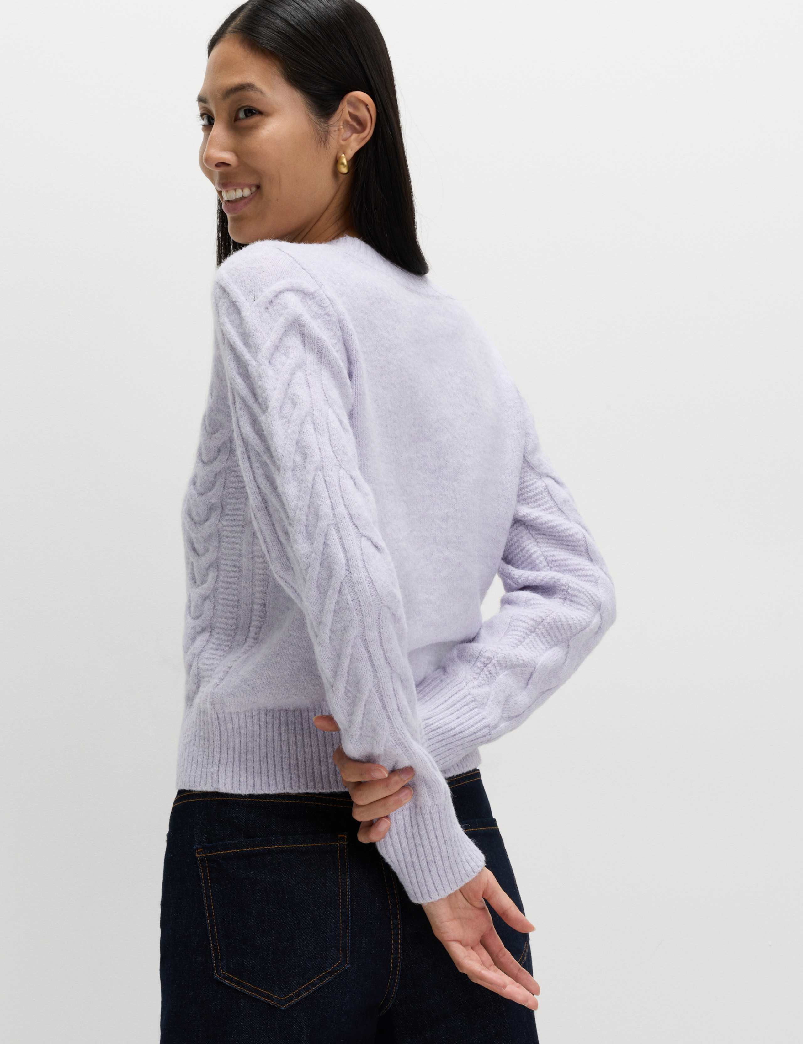 Textured Cable Knit V-Neck Jumper with Wool 3 of 5